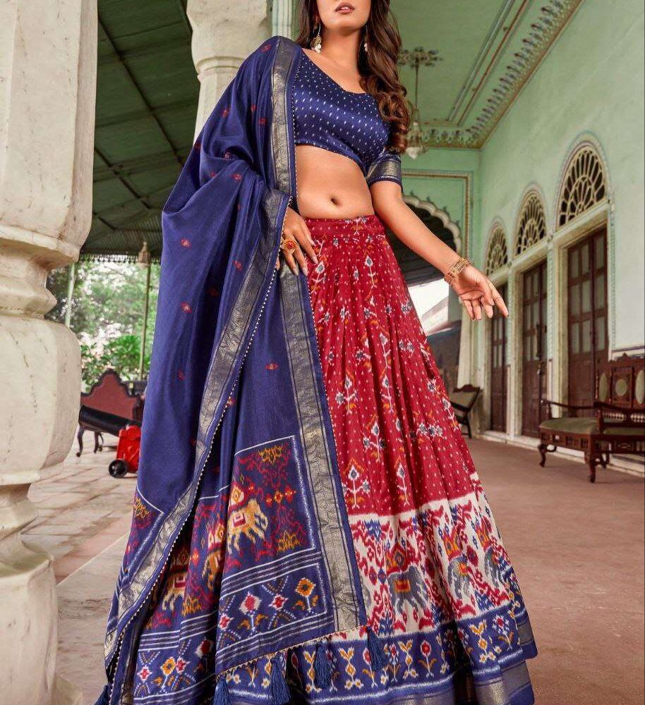 Women's Traditional Patola Print Tussar Silk Lehenga Choli with Festive Dupatta