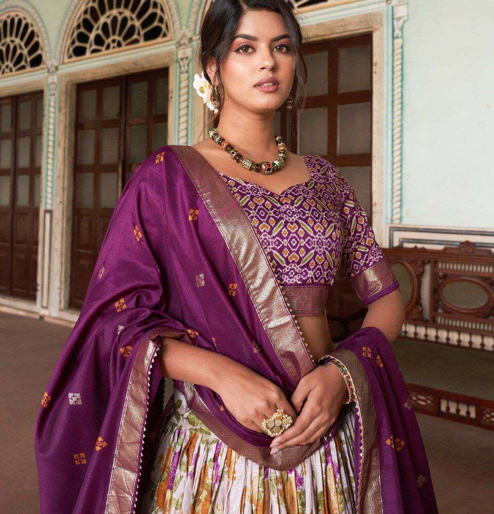 Women's Tussar Silk Patola Print Lehenga Choli with Dupatta ? Foil Work Stitched Lehenga Set