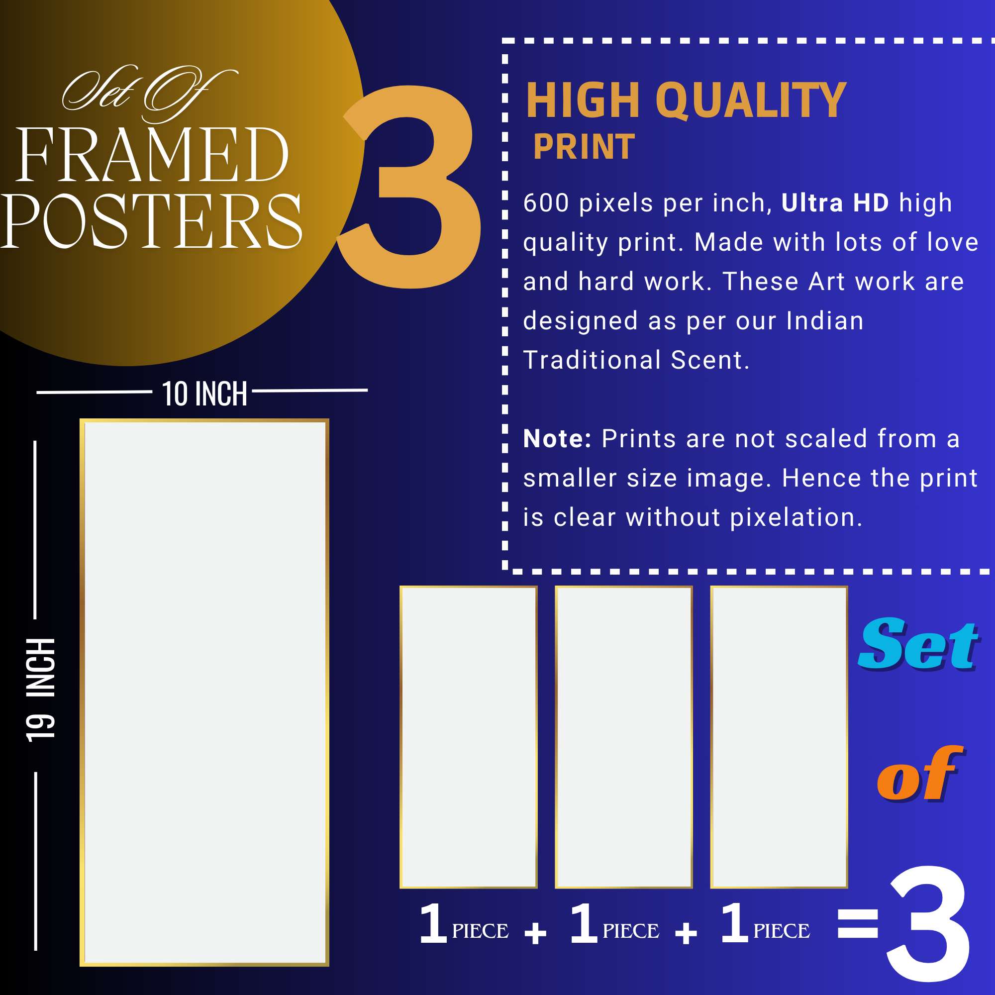 Set of Three large Wall Paintings for Wall Dacoration Golden Framed Wall Paintings for Living Room & Bedroom Wall Art for Home Decoration & Office Wall Décor (14x11 inch CH-LGD3-1) - Image 2