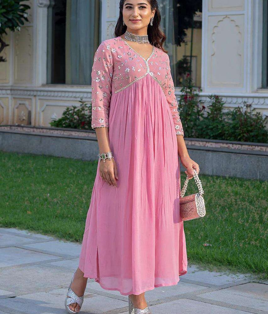Women's Rayon embroidery work Georgette Fit & Flare Dress