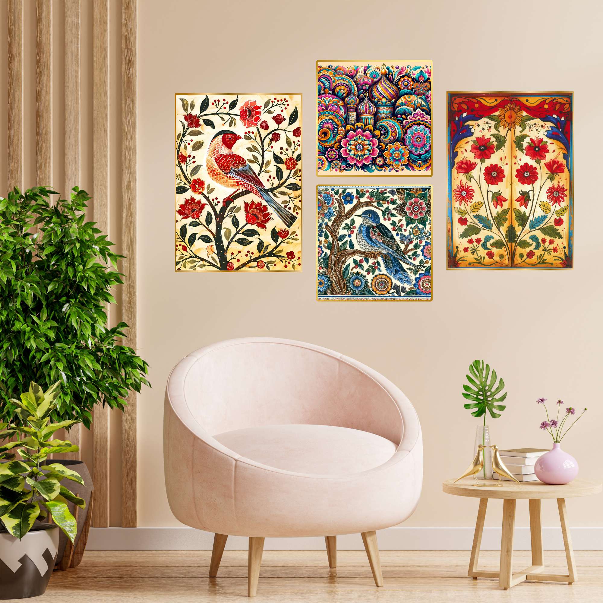 Set of Four Wall Paintings for Wall Dacoration Golden Framed Wall Paintings for Living Room & Bedroom Wall Art for Home Decoration & Office Wall Décor (13x10 inch CH-GD4-5)