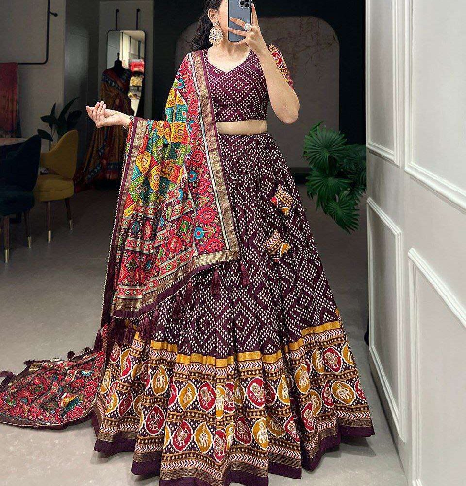 Women's Patola Print Lehenga Choli with Dupatta ? Traditional Gujarati Style Festive Wear