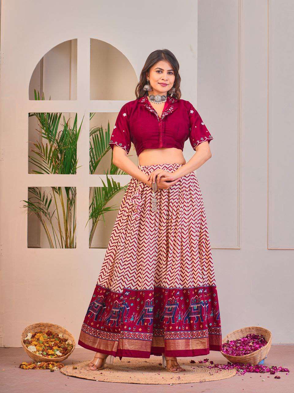 Women's Tussar Silk Patola Print Lehenga Choli Set with Foil Work - Image 22