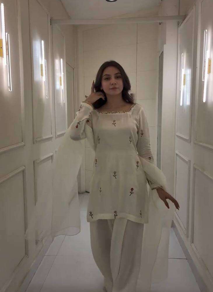 Women's Raw Silk Floral Printed Straight Kurti With Salwar and Dupatta Set
