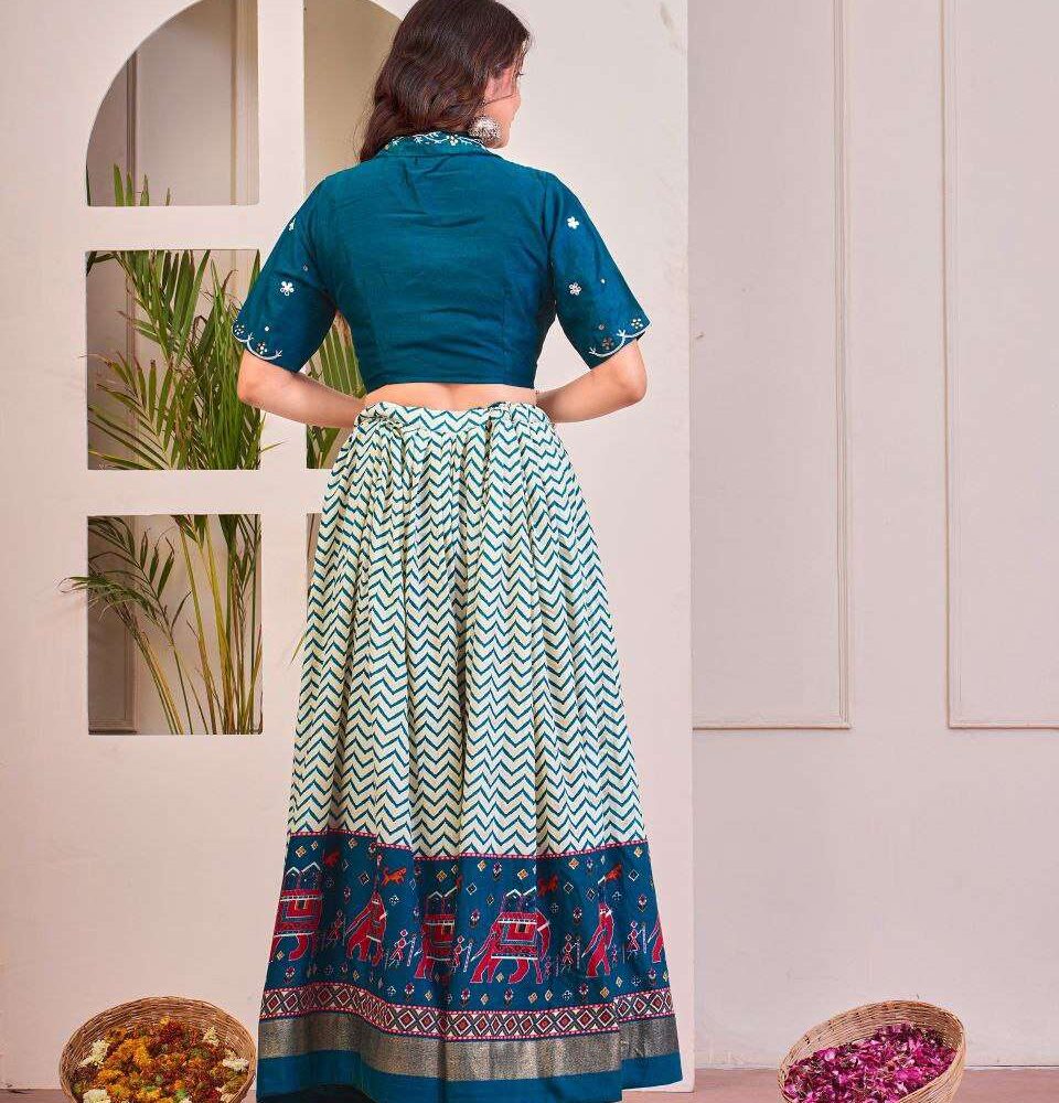 Women's Tussar Silk Patola Print Lehenga Choli Set with Foil Work
