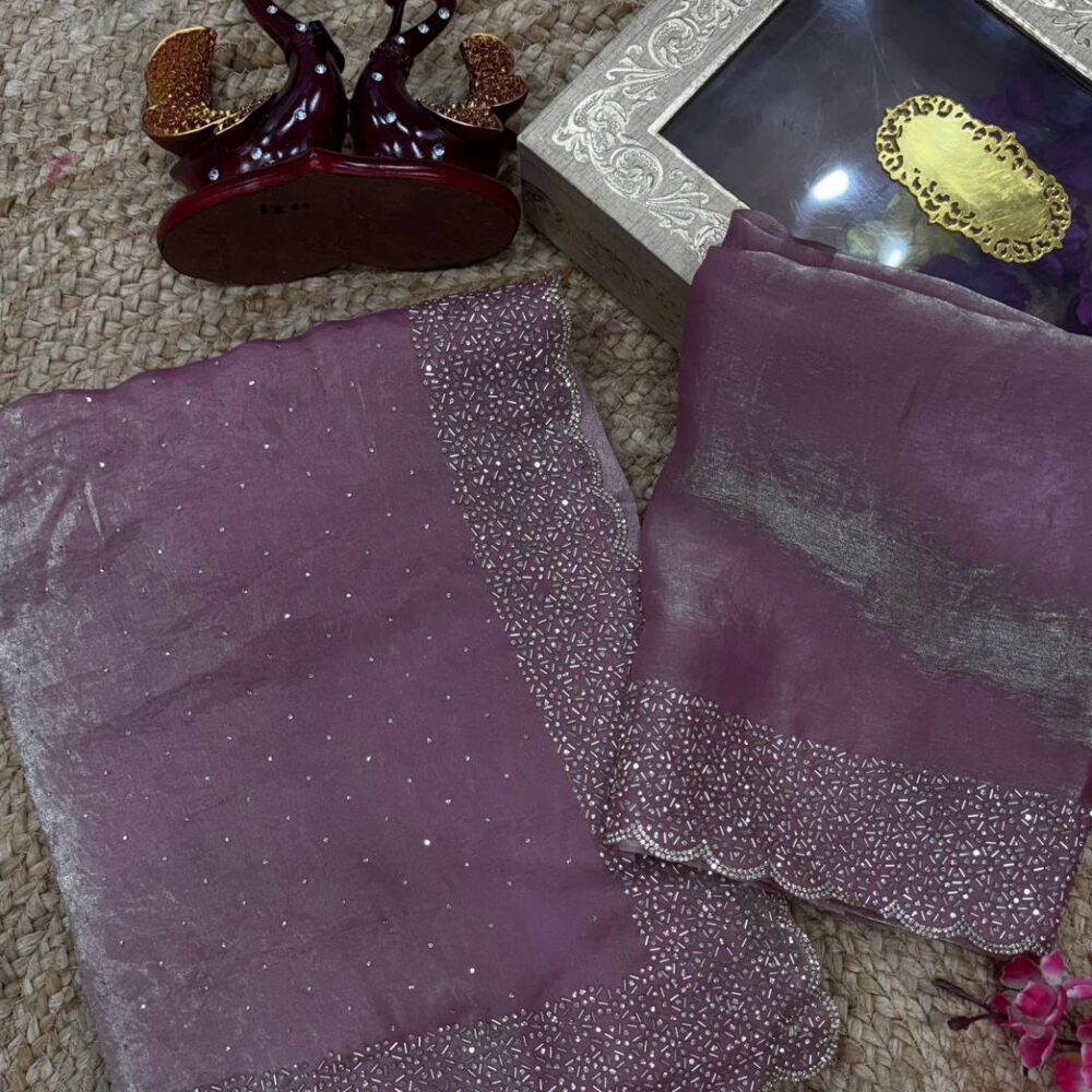 Women's Luxurious Shimmering Grey Organza Saree with Intricately Embroidered Black Blouse - Perfect for Festive & Evening Wear
