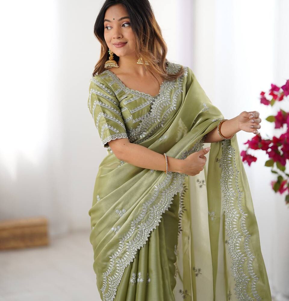 Women's Elegant Regal Purple Georgette Saree with Intricate Silver Thread & Sequin Embroidery – Complete with Embellished Blouse Piece for Festive & Party Wear