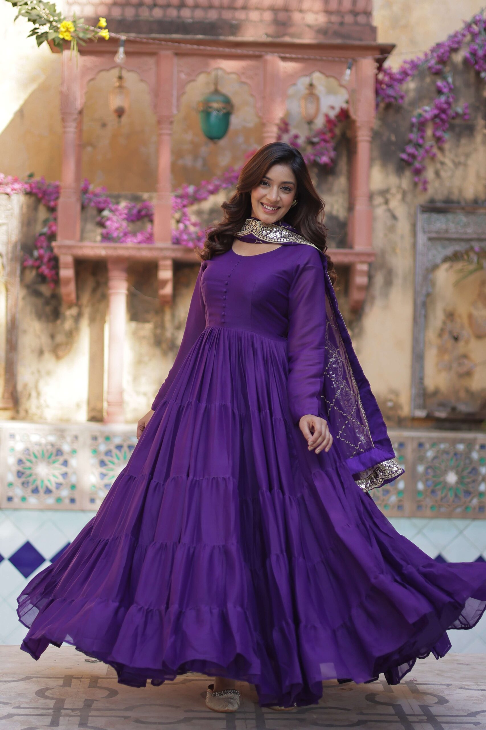 Jambli Star Georgette Fully Flared Gown with Sequins Embroidered Dupatta - Image 7