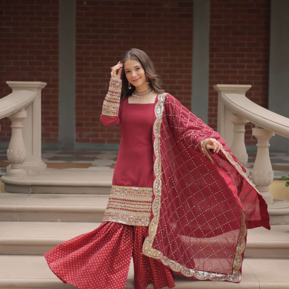 Gajri  Faux Blooming Sequins Embroidered Gown with Matching Dupatta