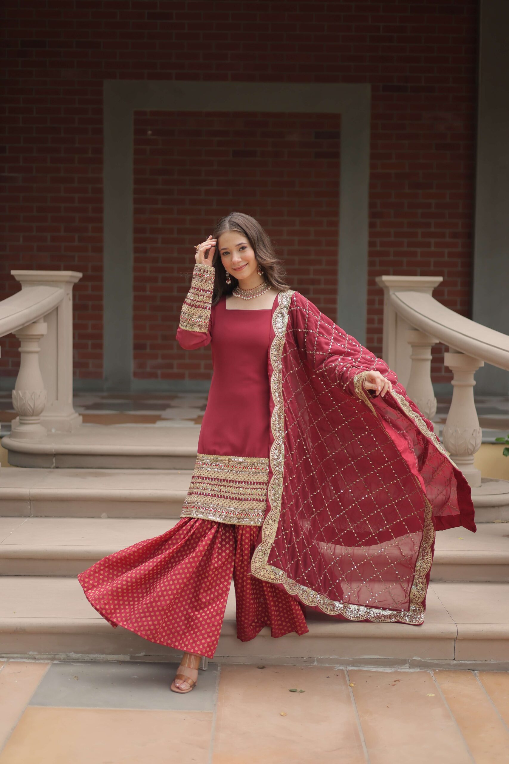 Gajri Faux Blooming Sequins Embroidered Gown with Matching Dupatta
