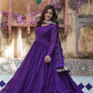 Jambli Star Georgette Fully Flared Gown with Sequins Embroidered Dupatta