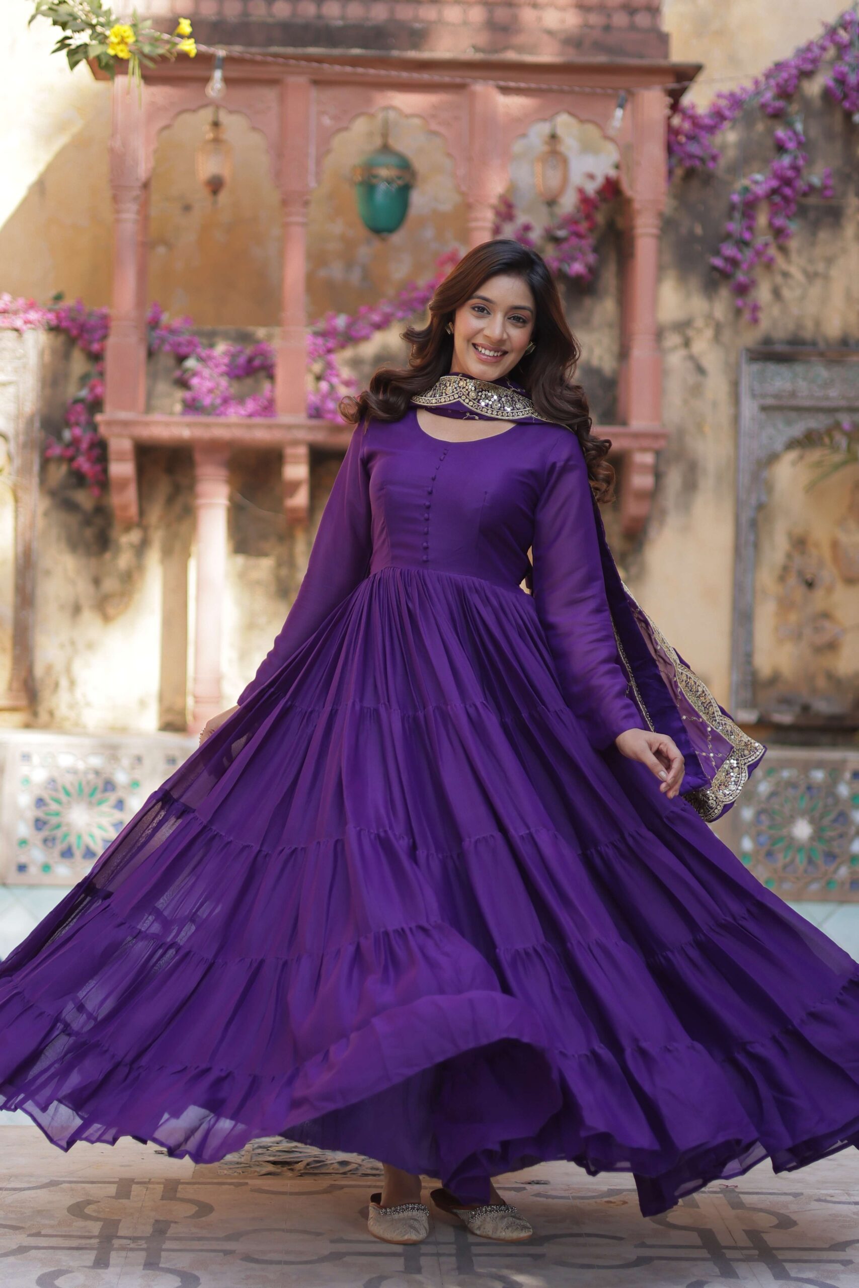 Jambli Star Georgette Fully Flared Gown with Sequins Embroidered Dupatta - Image 6