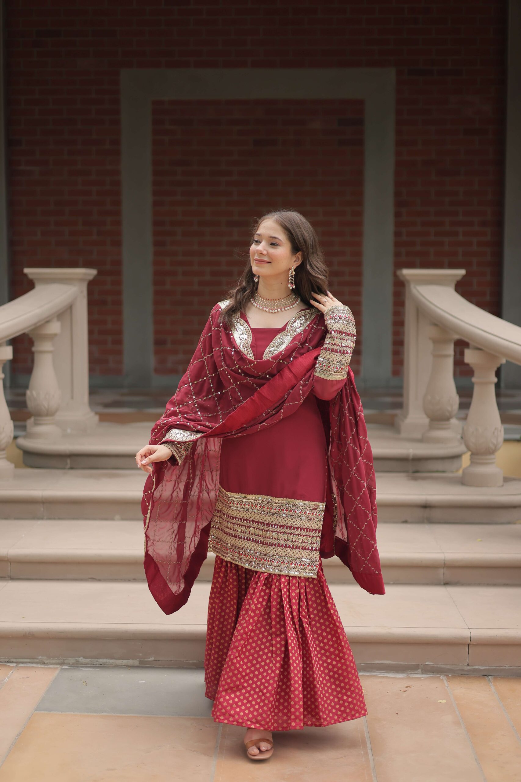Gajri Faux Blooming Sequins Embroidered Gown with Matching Dupatta - Image 5