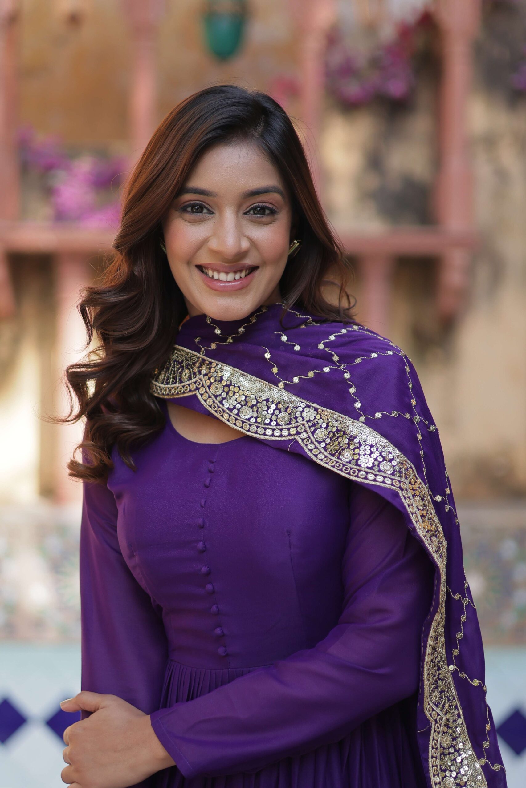 Jambli Star Georgette Fully Flared Gown with Sequins Embroidered Dupatta - Image 2