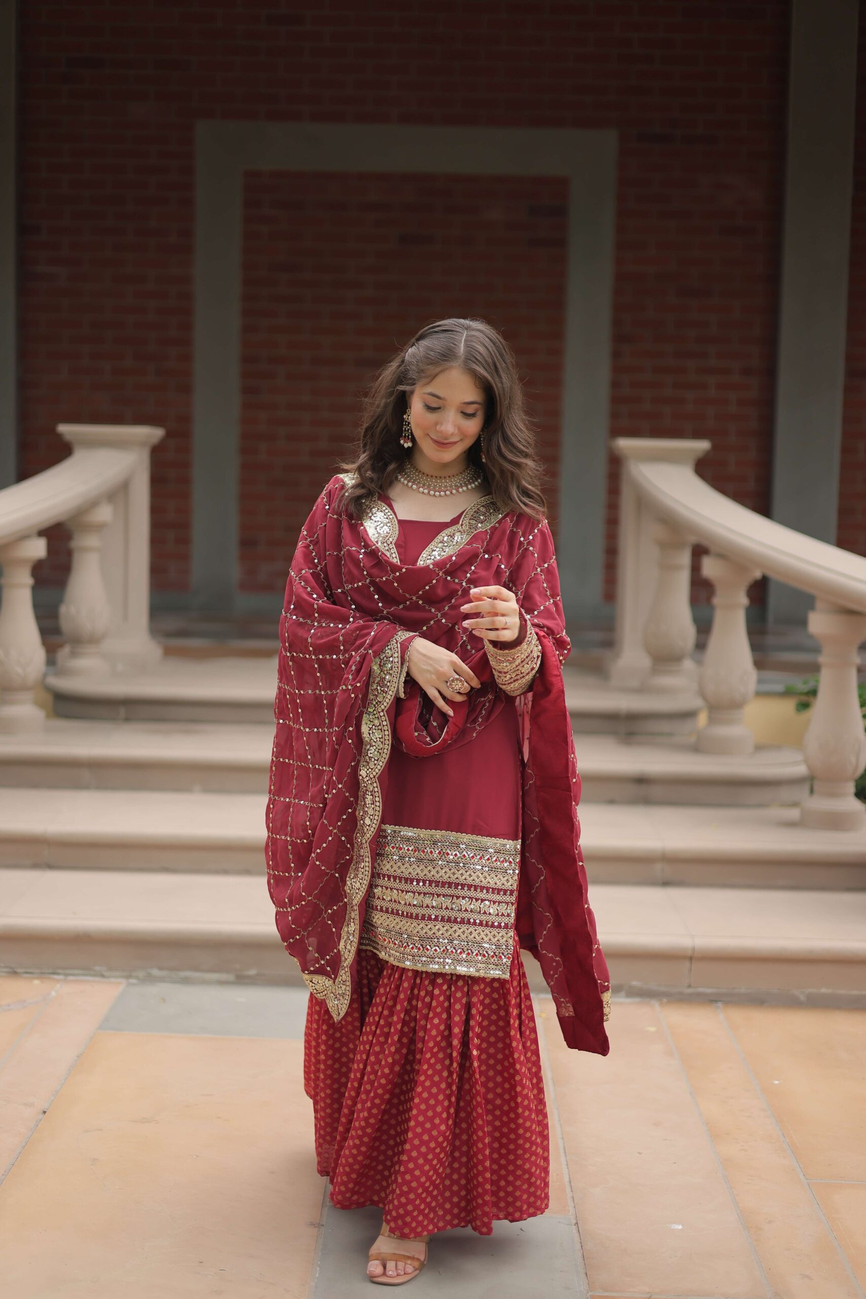 Gajri Faux Blooming Sequins Embroidered Gown with Matching Dupatta - Image 6