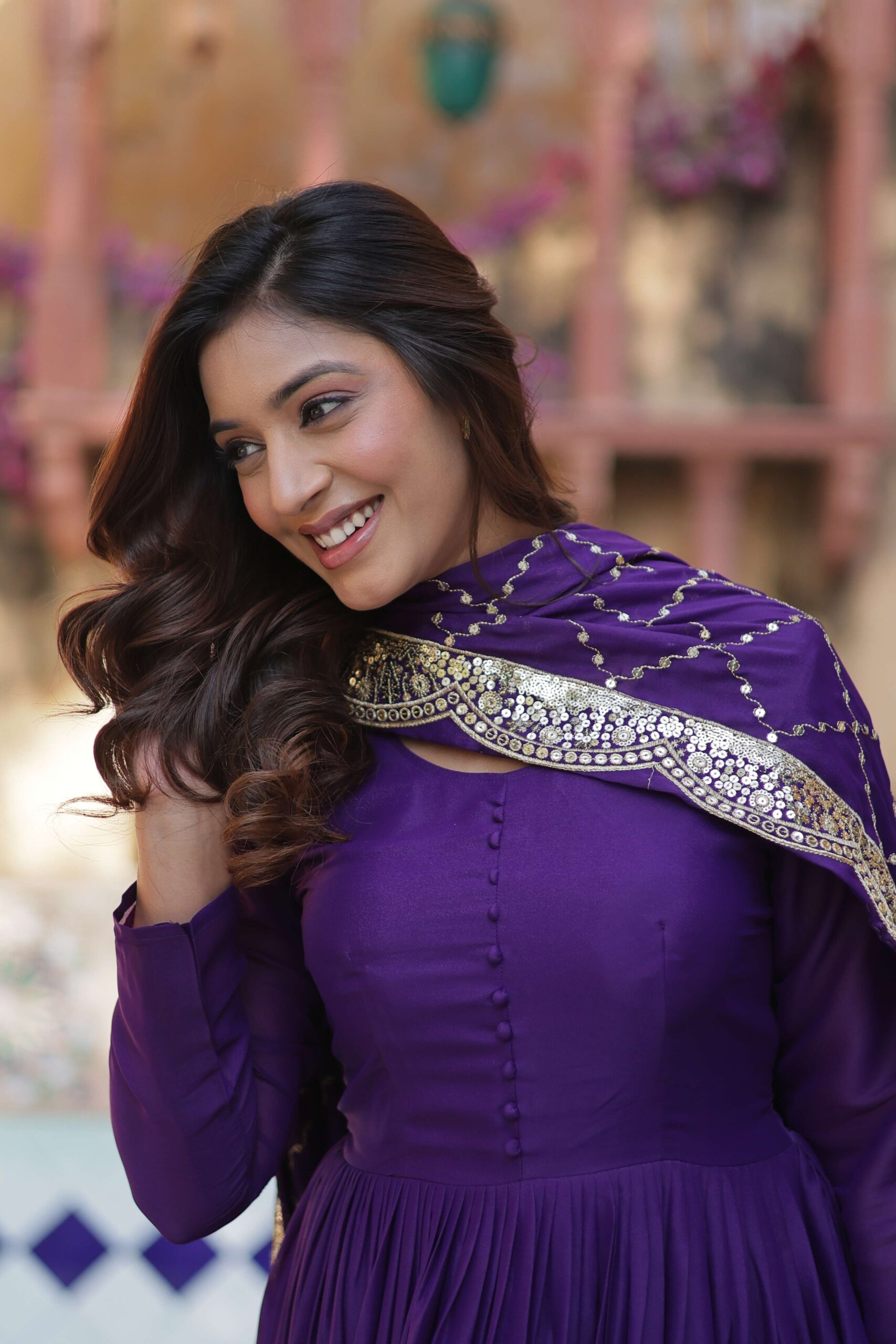 Jambli Star Georgette Fully Flared Gown with Sequins Embroidered Dupatta - Image 3