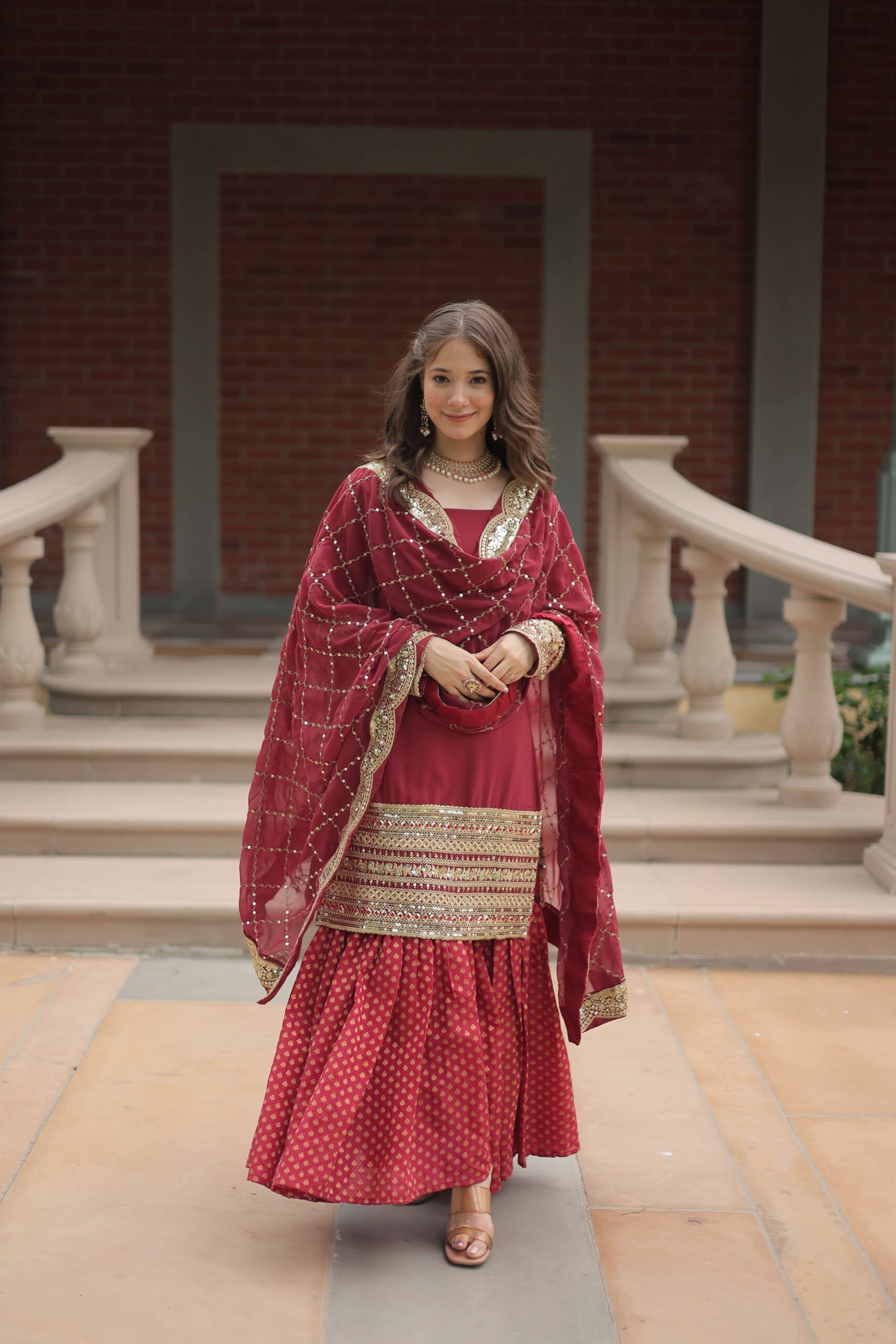 Gajri Faux Blooming Sequins Embroidered Gown with Matching Dupatta - Image 7