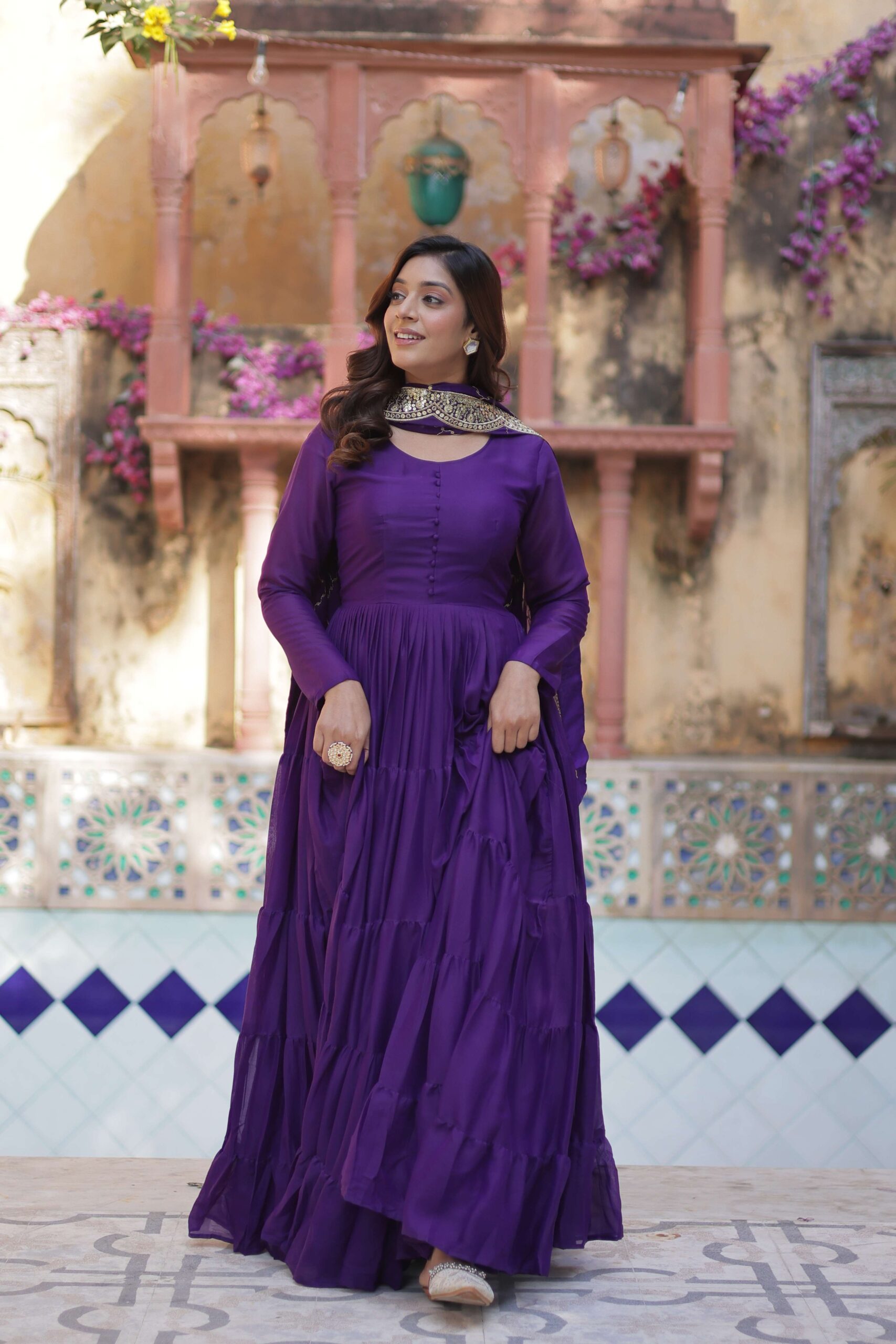 Jambli Star Georgette Fully Flared Gown with Sequins Embroidered Dupatta - Image 8