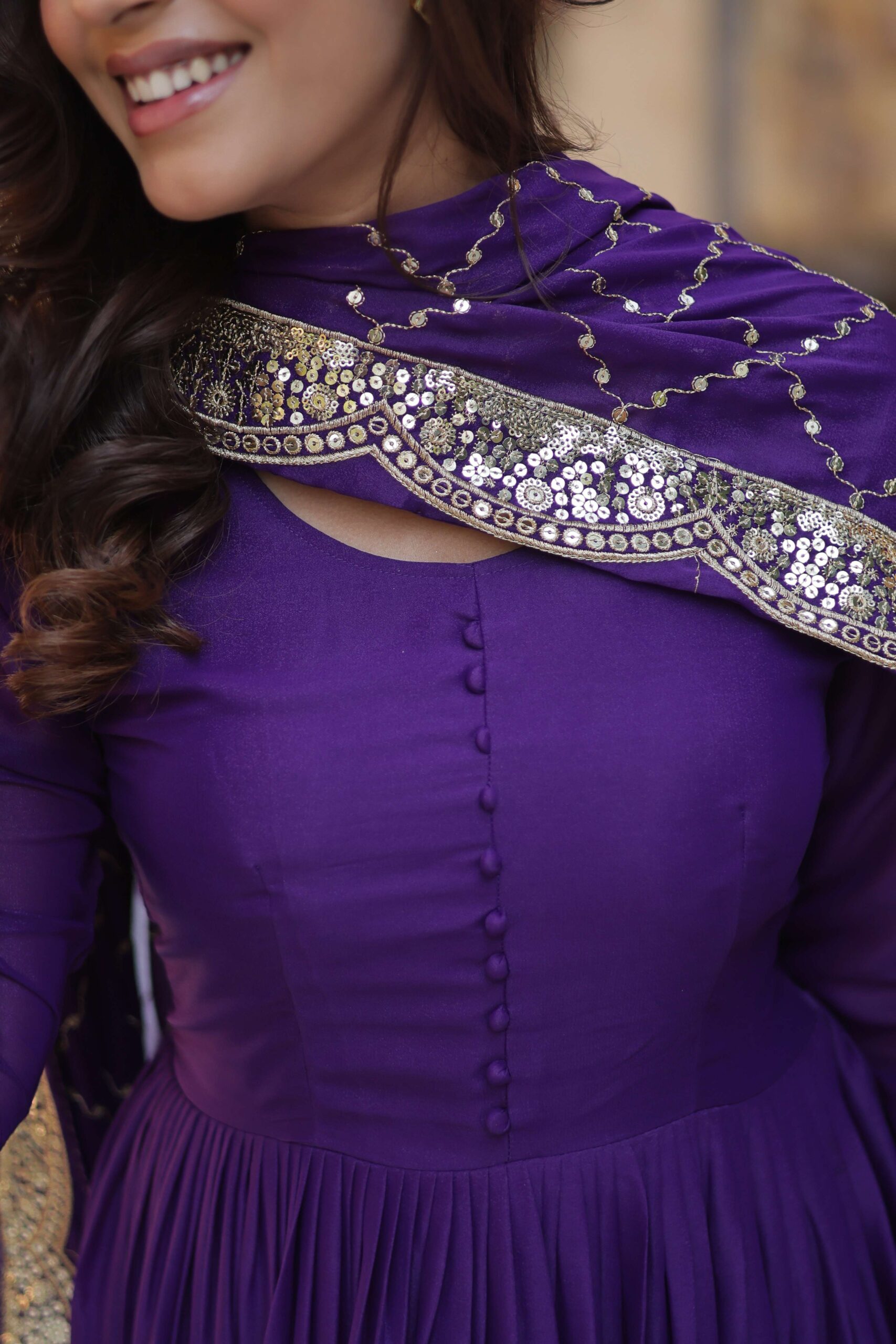 Jambli Star Georgette Fully Flared Gown with Sequins Embroidered Dupatta - Image 4