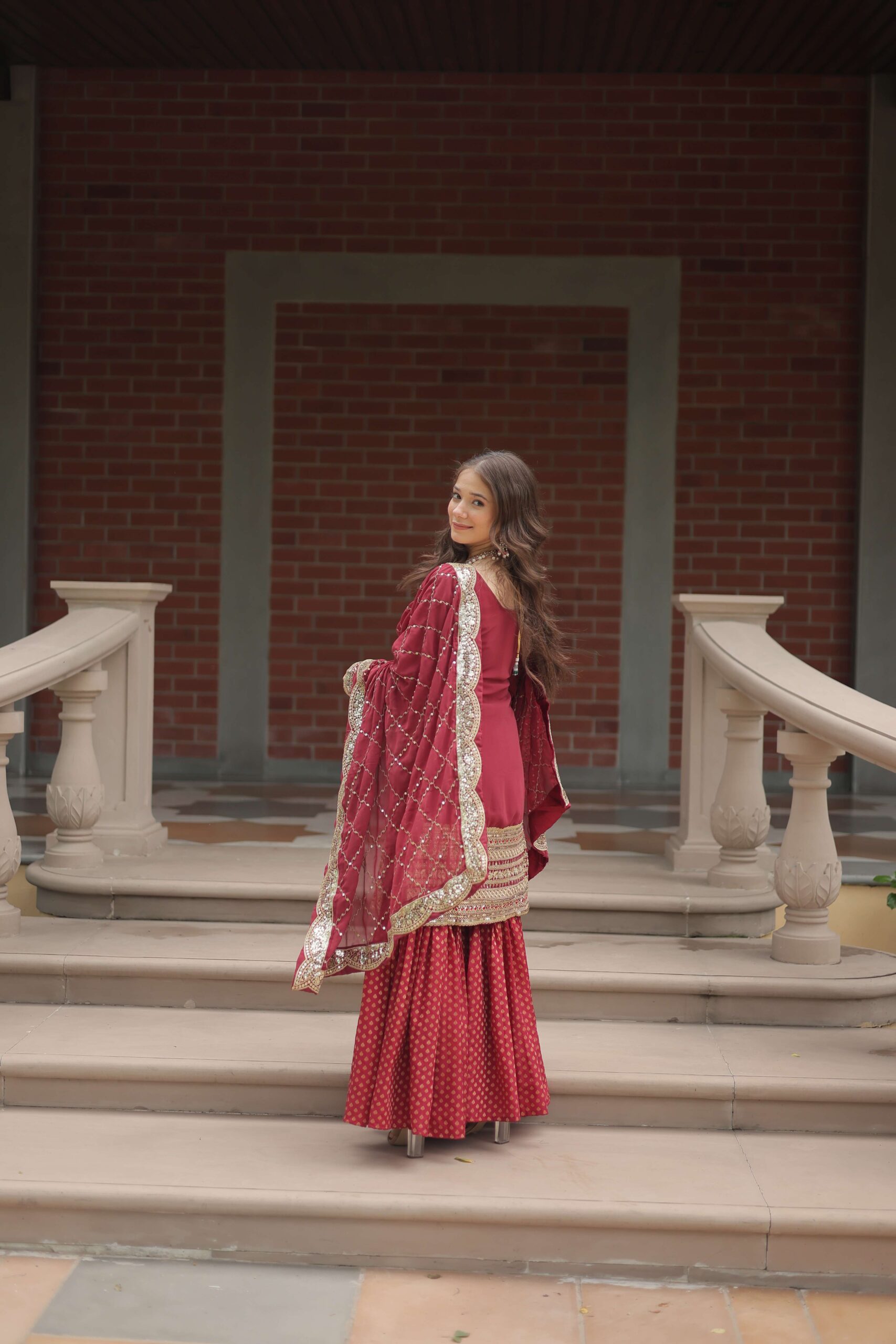 Gajri Faux Blooming Sequins Embroidered Gown with Matching Dupatta - Image 3