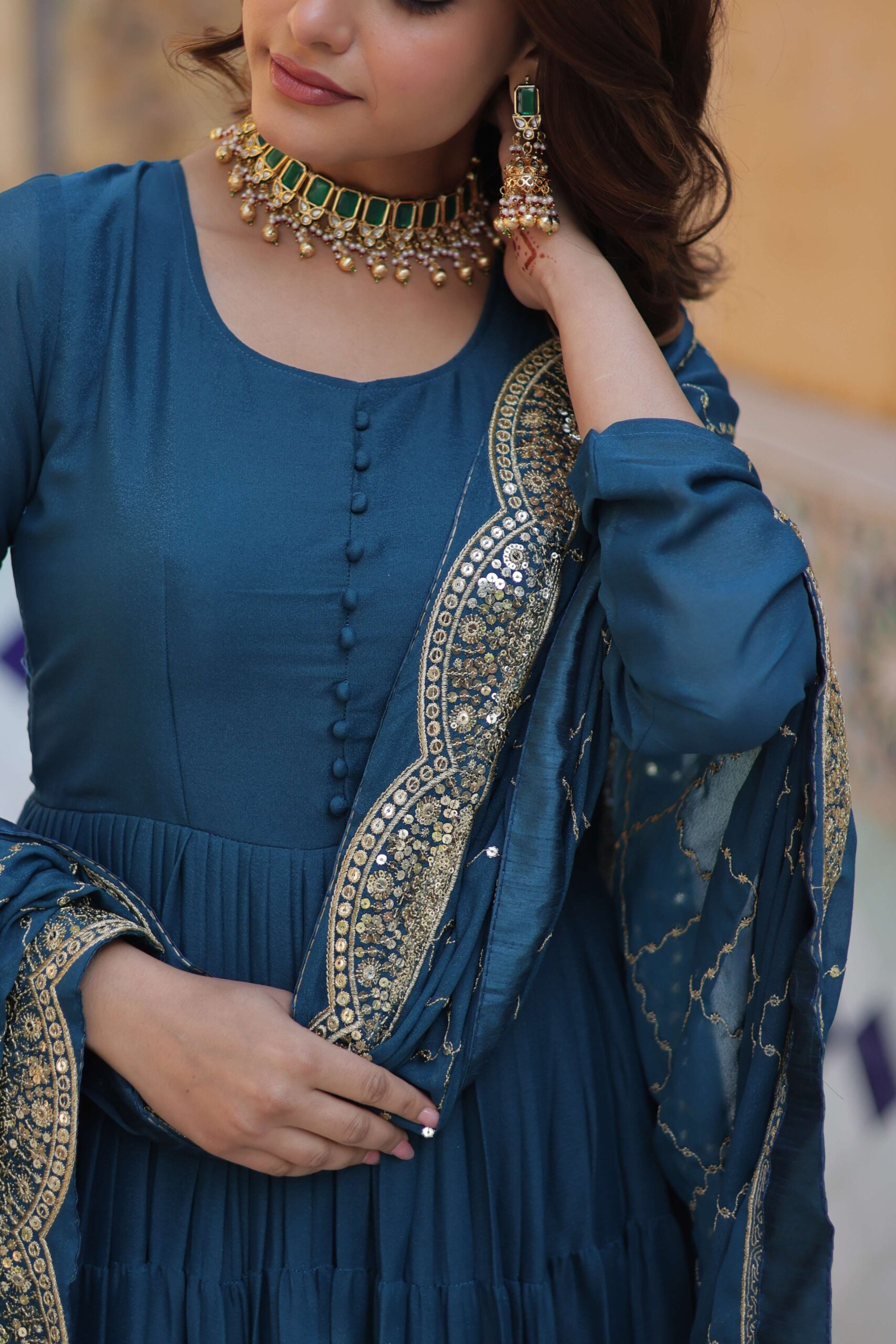 Rama Star Georgette Fully Flared Gown with Sequins Embroidered Dupatta - Image 4