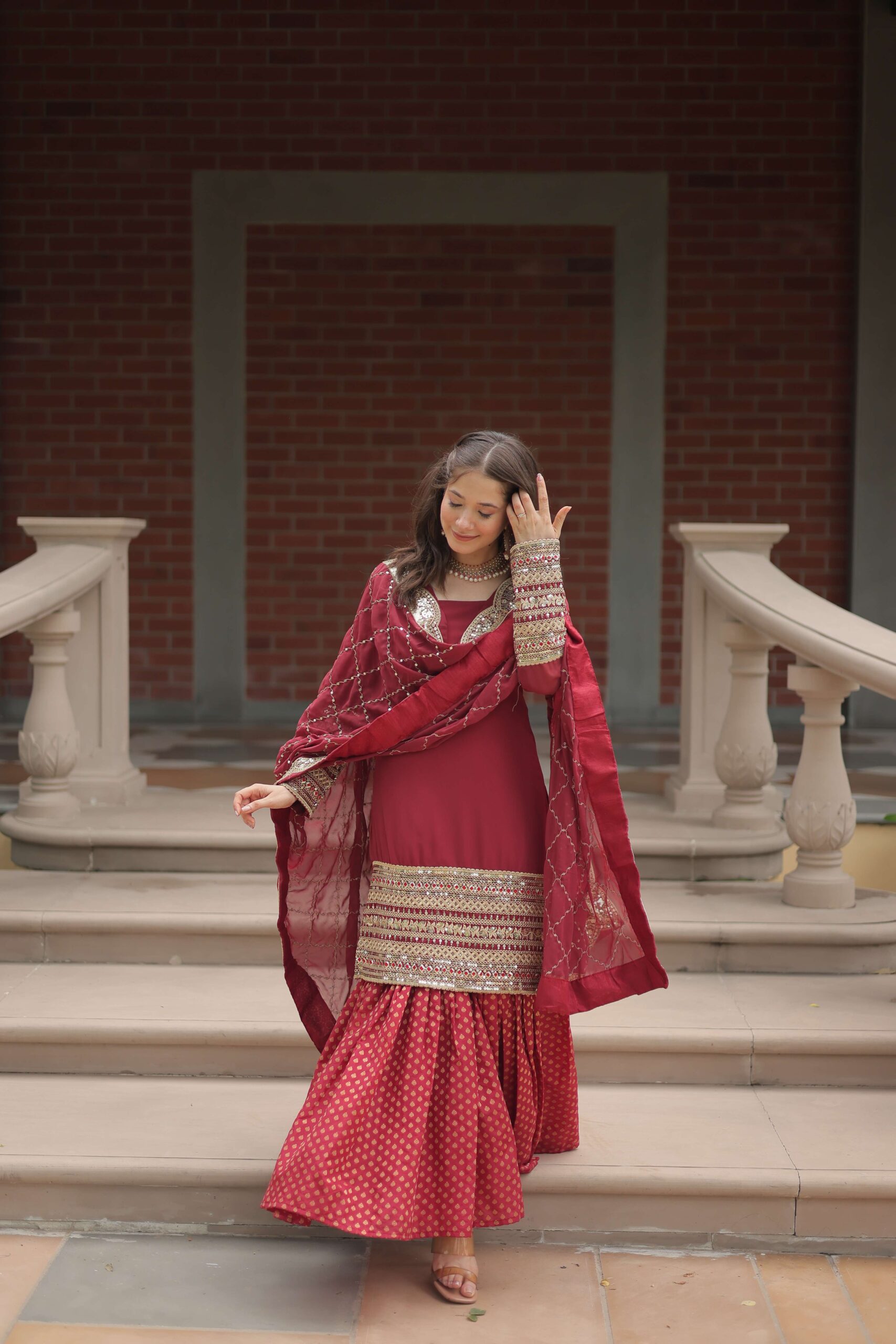 Gajri Faux Blooming Sequins Embroidered Gown with Matching Dupatta - Image 4