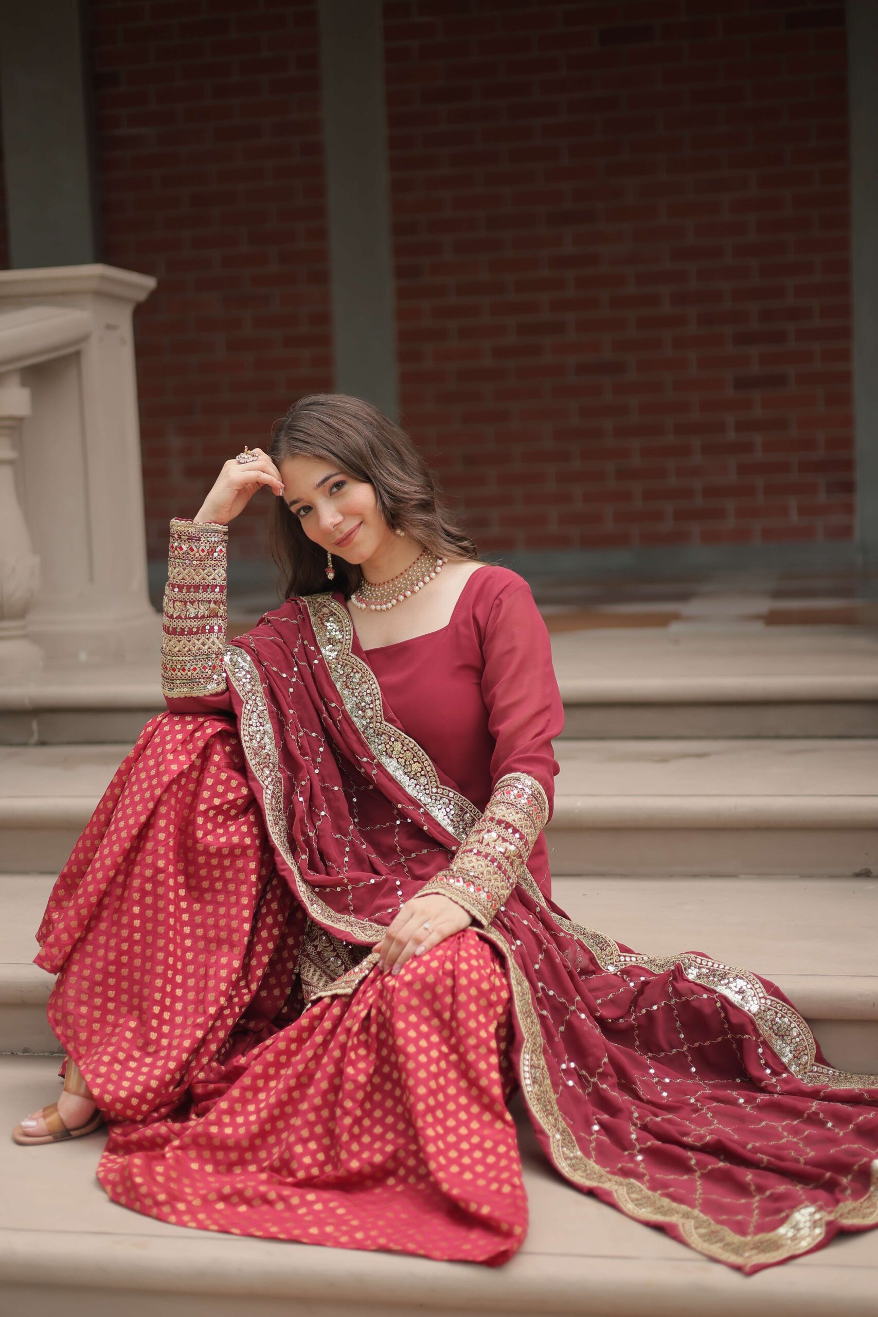 Gajri Faux Blooming Sequins Embroidered Gown with Matching Dupatta - Image 2