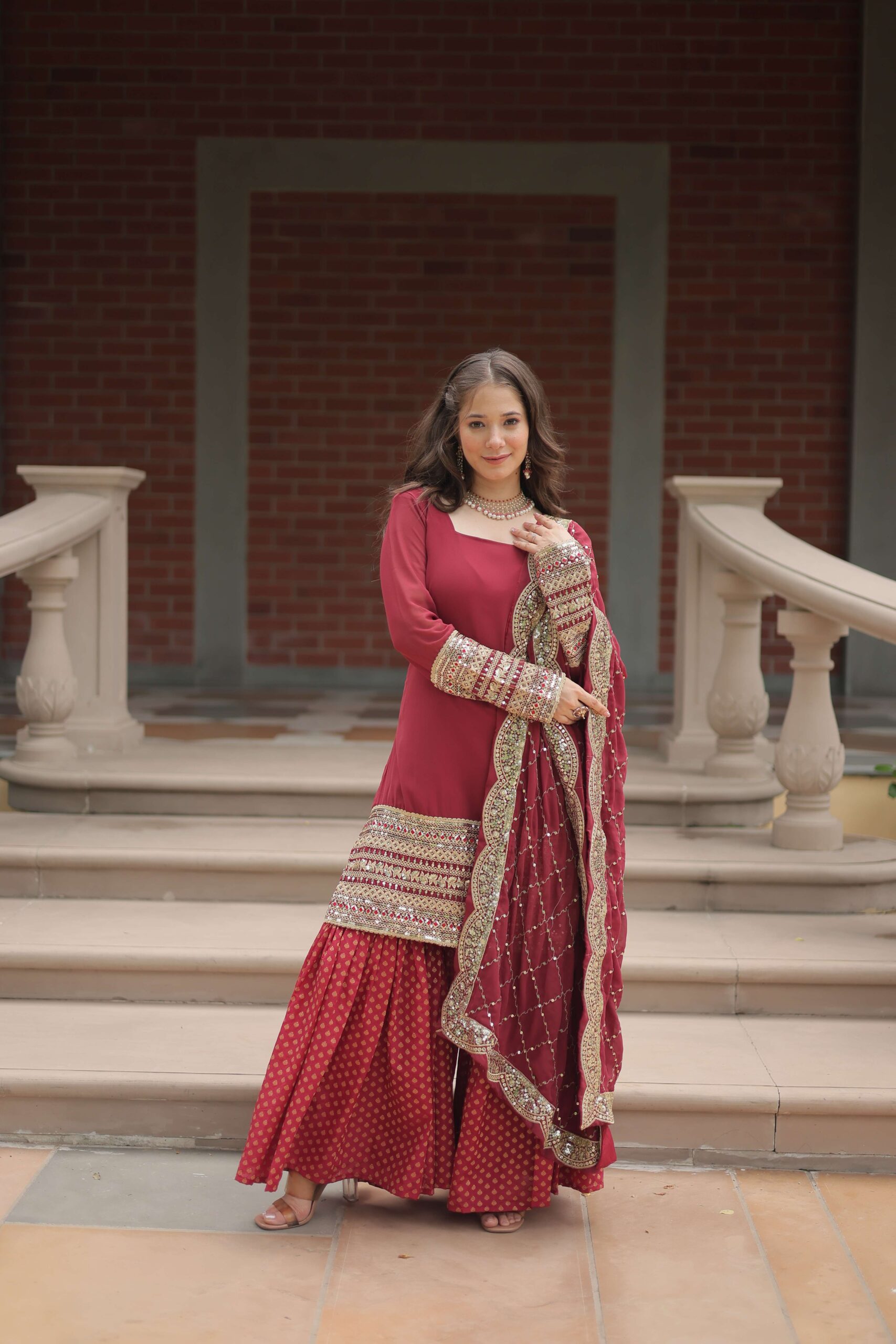 Gajri Faux Blooming Sequins Embroidered Gown with Matching Dupatta - Image 8