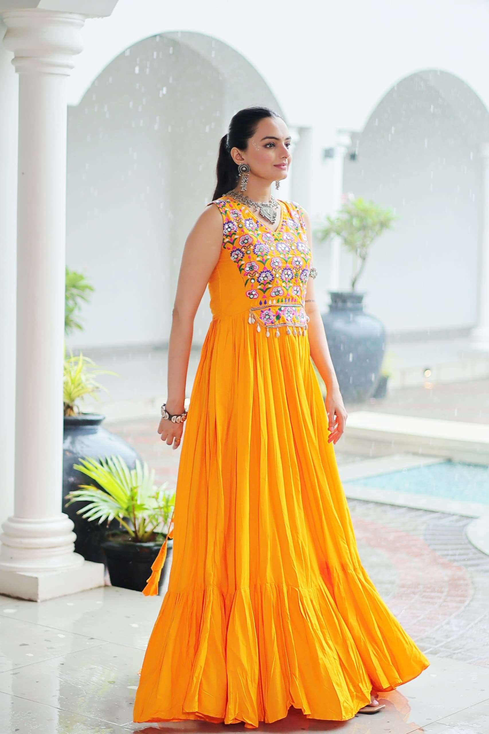 Yellow Elegant Kutchi Embroidered Frill Gown ? Perfect for Navratri Celebrations - Image 8