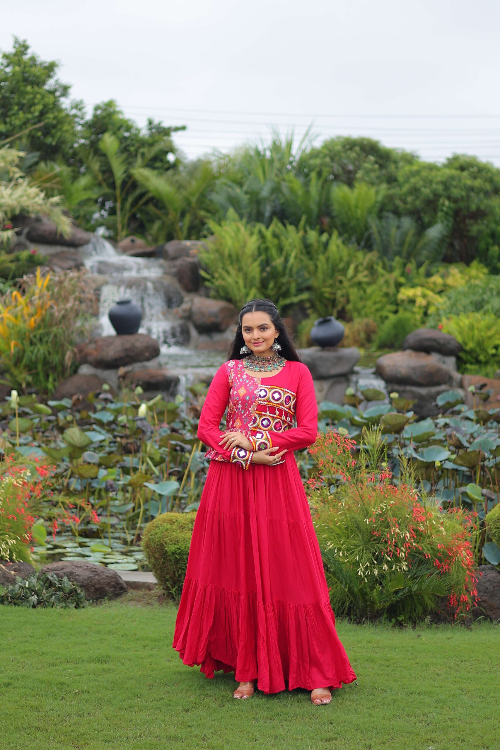 Pink Navratri Special Gown with Elegant Kutchi Embroidery - Image 6