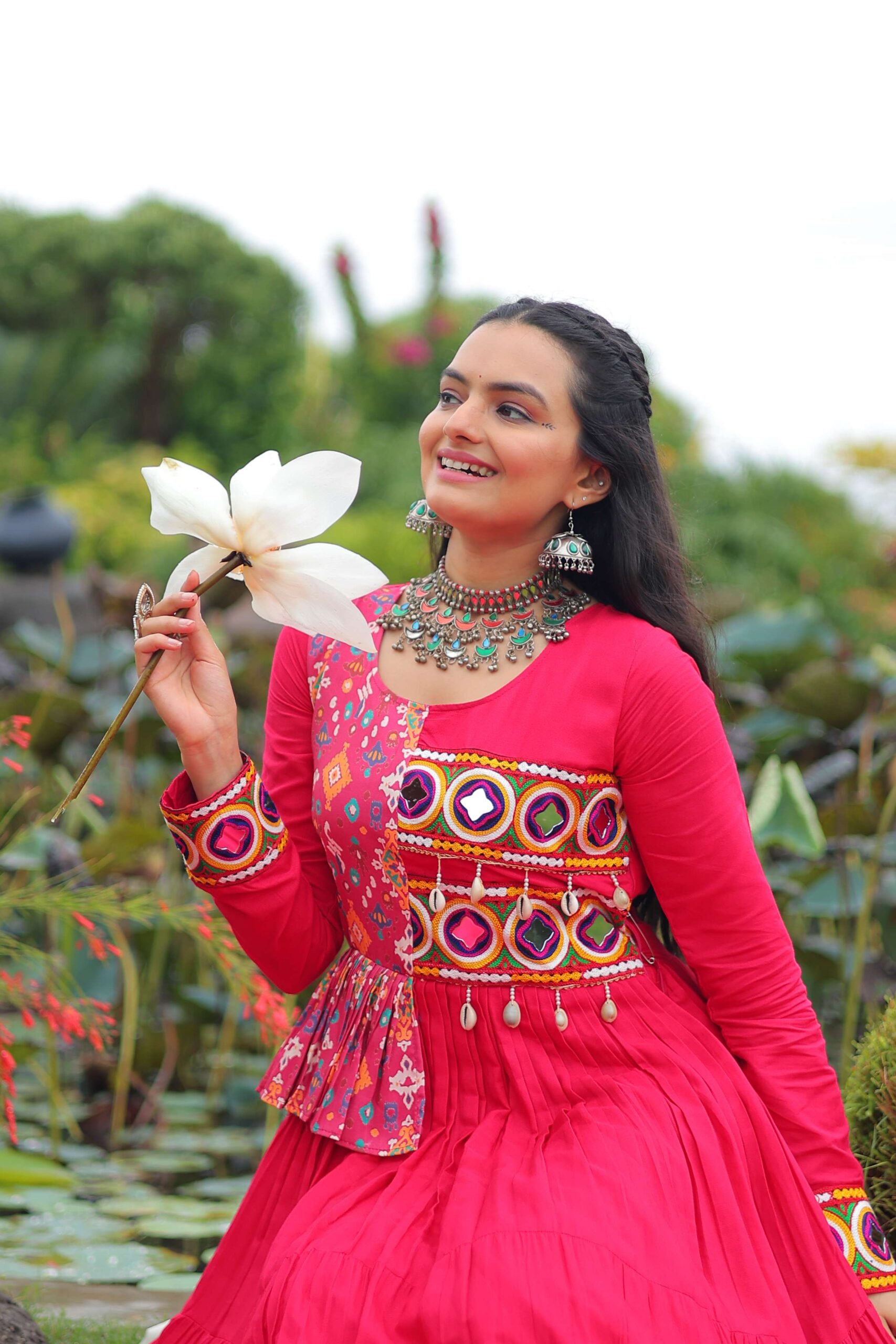 Pink Navratri Special Gown with Elegant Kutchi Embroidery - Image 4