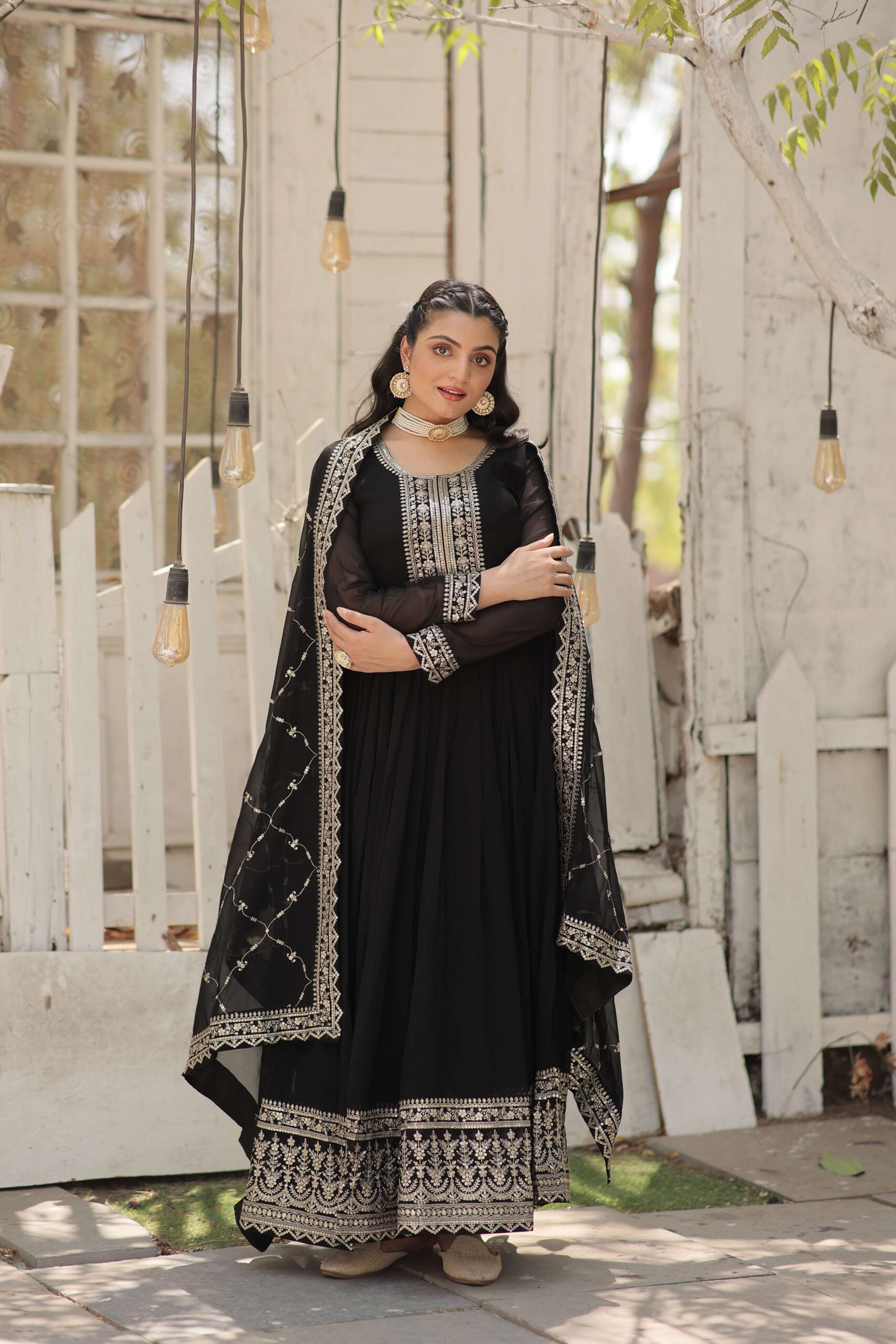 Black Faux Blooming Sequins Embroidered Gown with Matching Dupatta ? Festive & Party Wear 2024 - Image 2