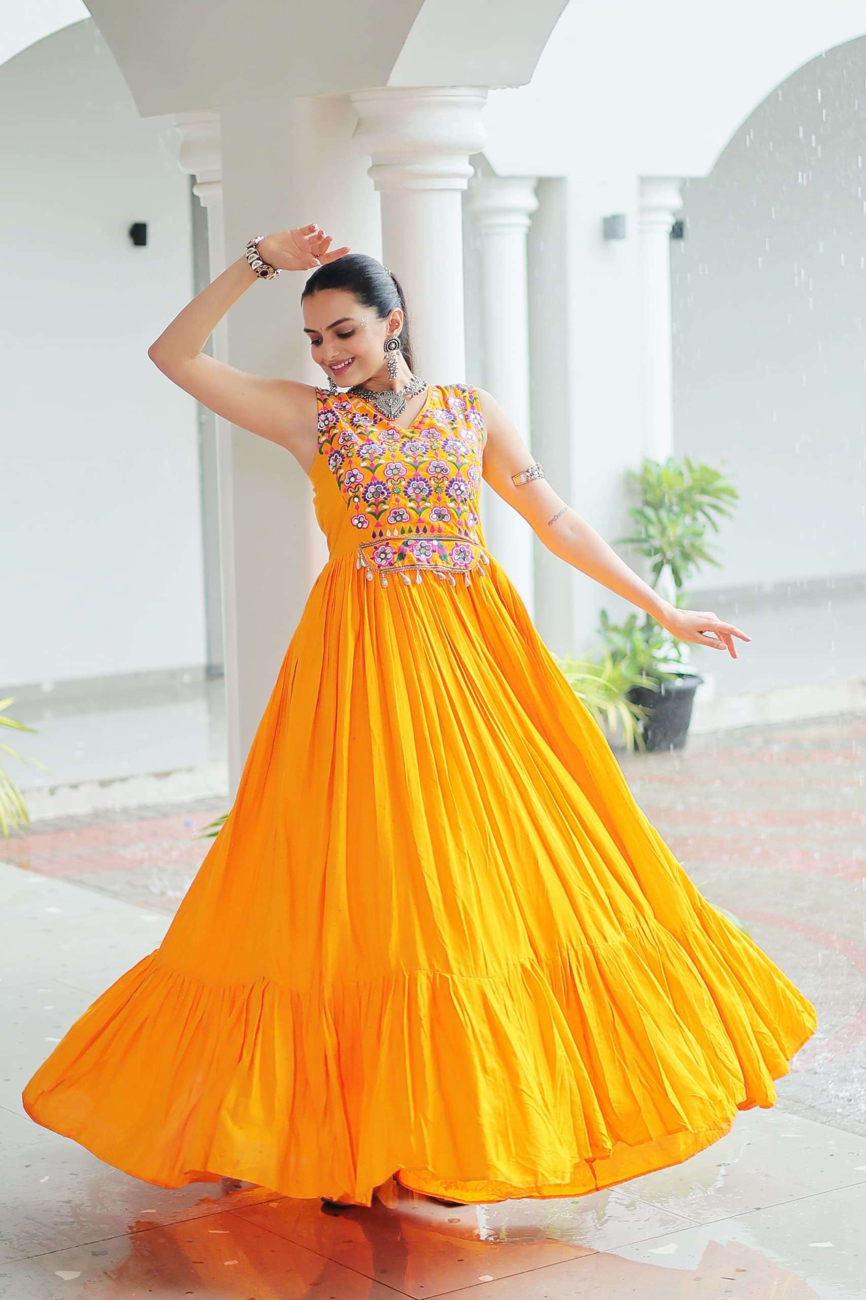 Yellow Elegant Kutchi Embroidered Frill Gown ? Perfect for Navratri Celebrations - Image 6