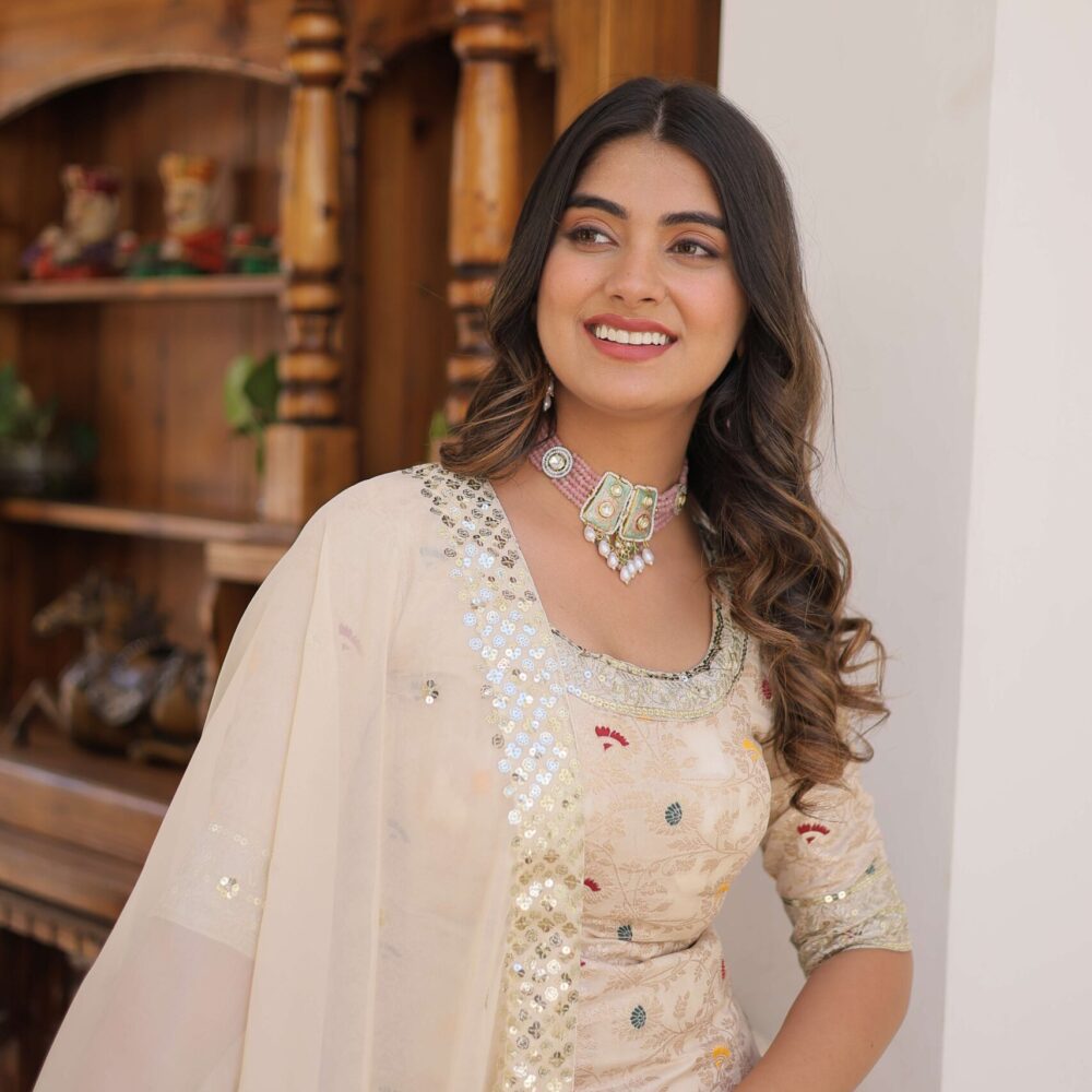 White Faux Blooming Sequins Embroidered Sharara Set with Matching Dupatta ? Festive & Party Wear 2024