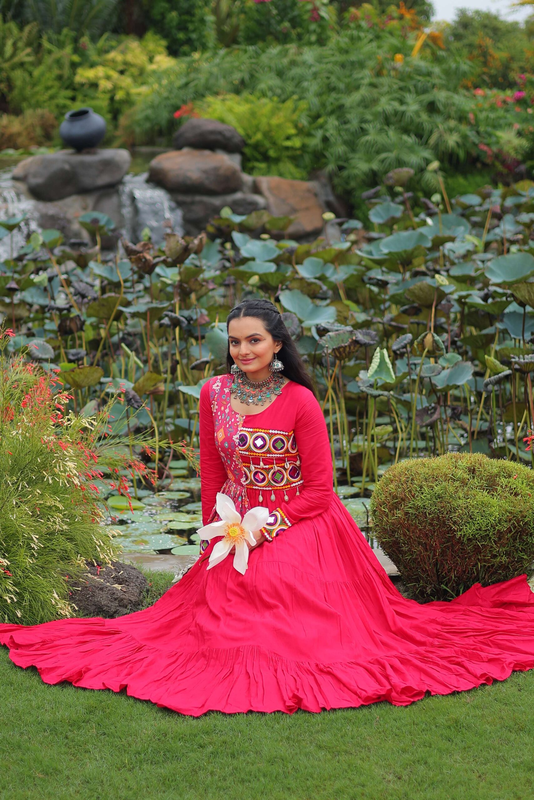 Pink Navratri Special Gown with Elegant Kutchi Embroidery - Image 7