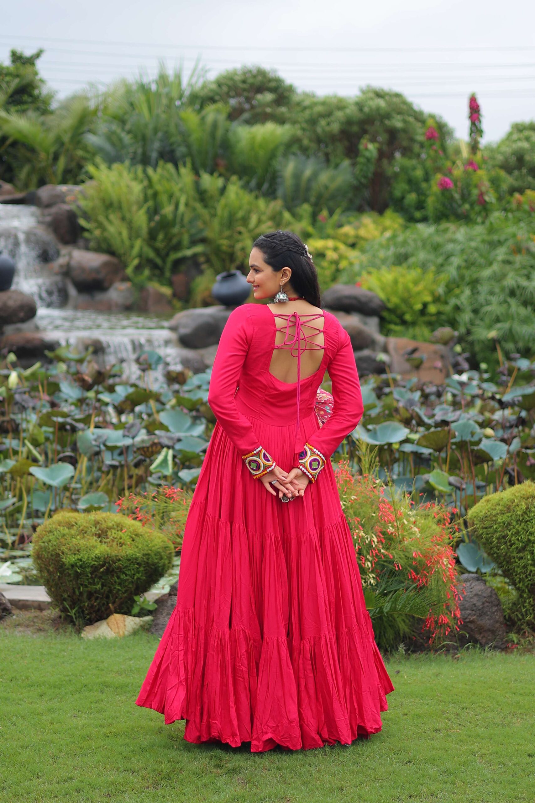 Pink Navratri Special Gown with Elegant Kutchi Embroidery - Image 5