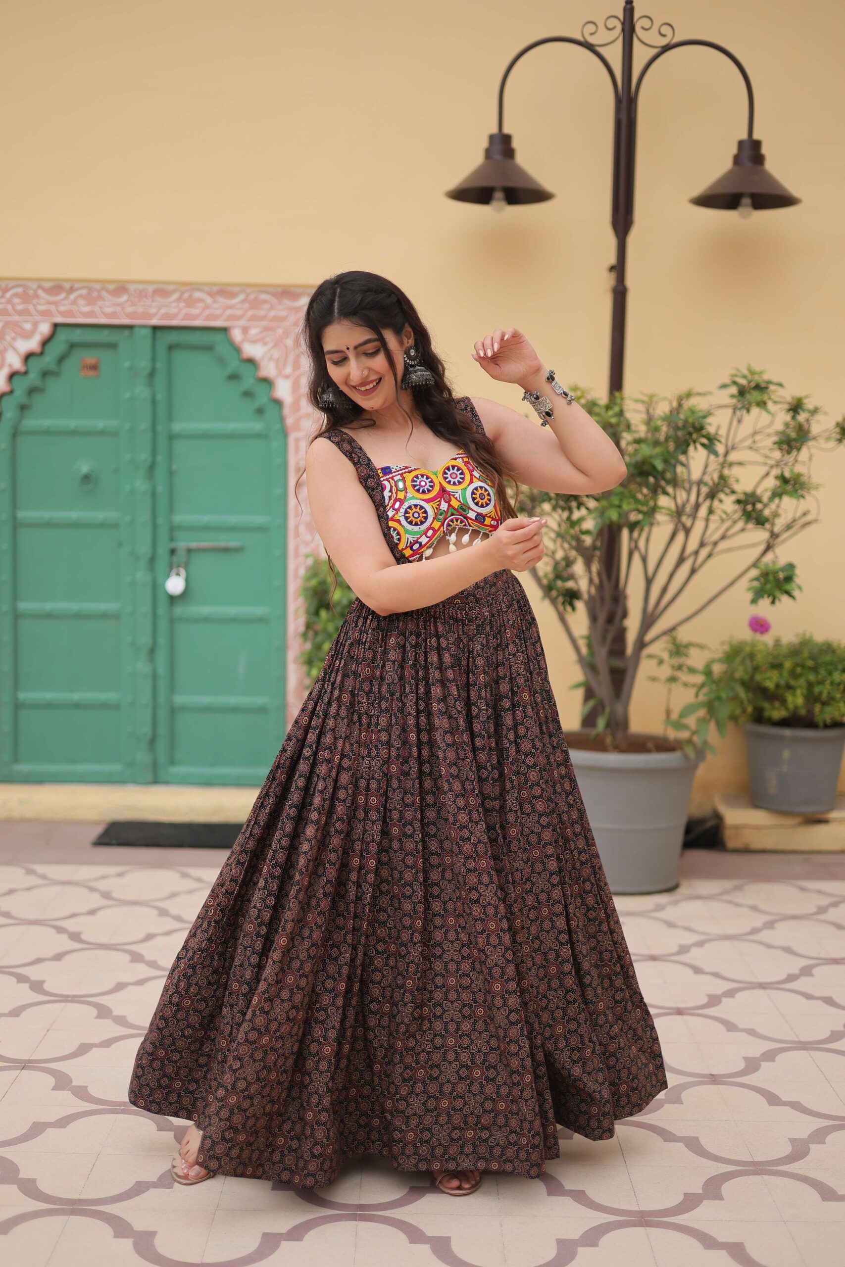 Black Faux Georgette Designer Gown ? Fully Flared Elegant Party & Wedding Set