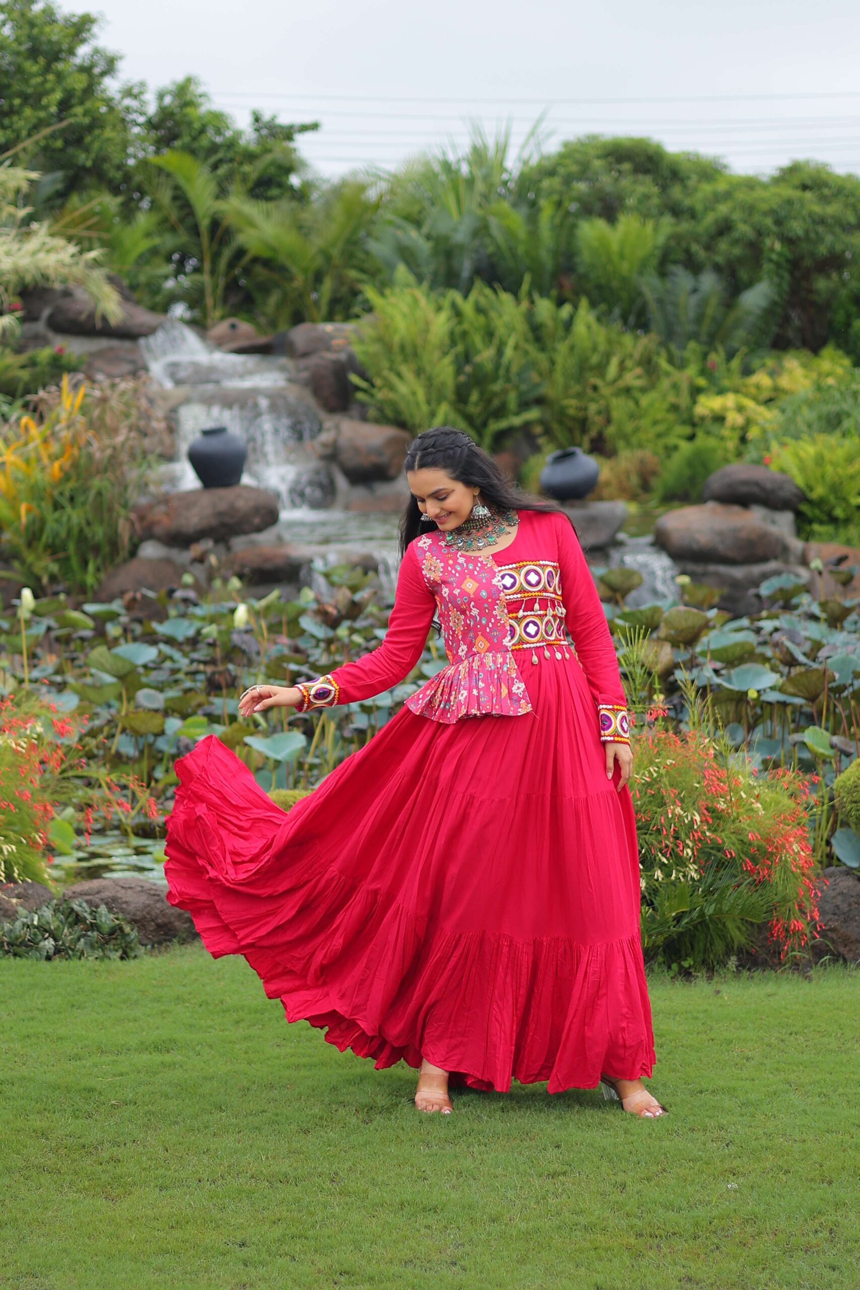 Pink Navratri Special Gown with Elegant Kutchi Embroidery - Image 8