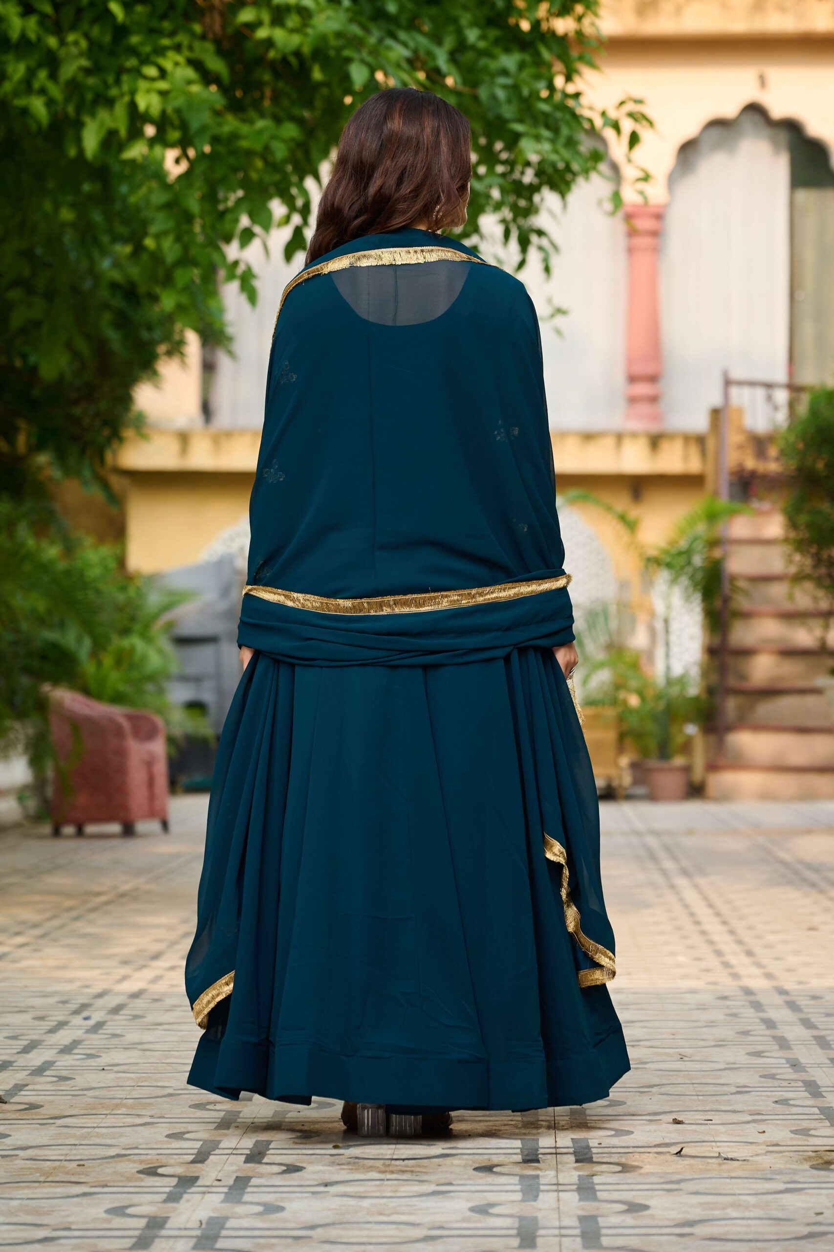 Rama Elegant Faux Blooming Designer Gown with Sequins & Multi-Thread Embroidery ? Ethnic Dupatta Set - Image 4