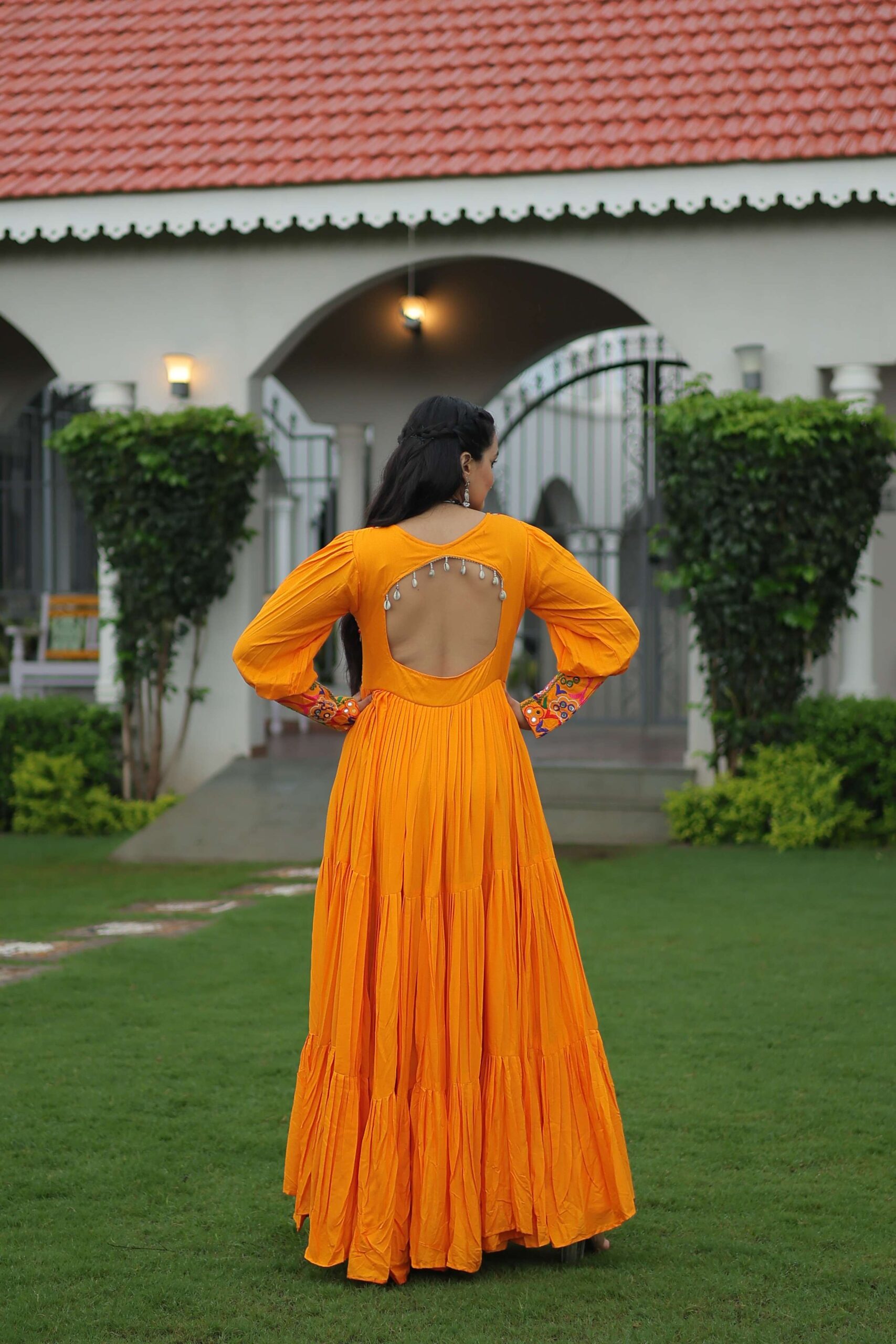 Yellow Navratri Special 14 Kg Reyon Designer Gown with Kutchi Gamthi Work ? Flared Ethnic Wear for Women - Image 2