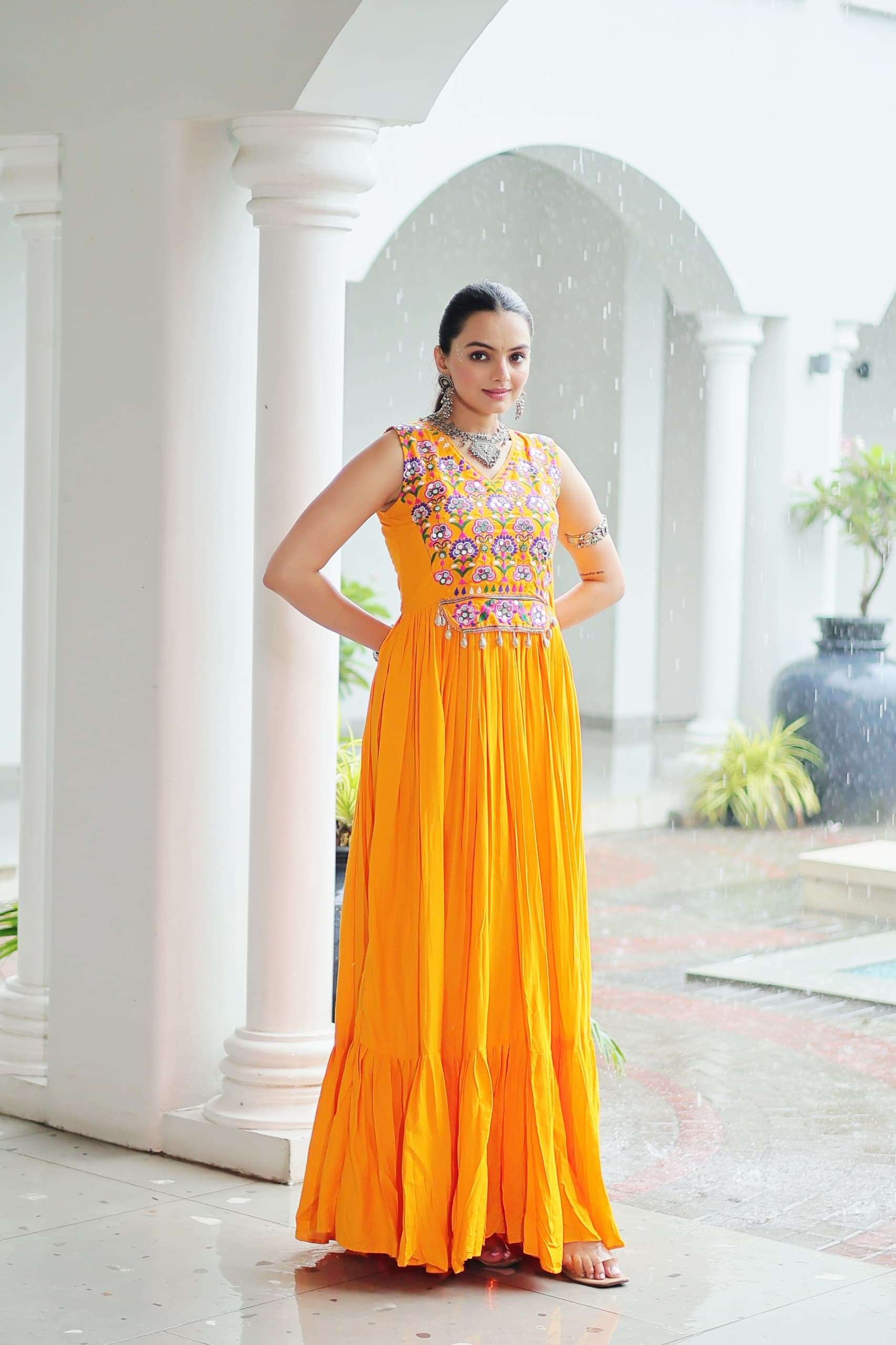 Yellow Elegant Kutchi Embroidered Frill Gown ? Perfect for Navratri Celebrations - Image 4