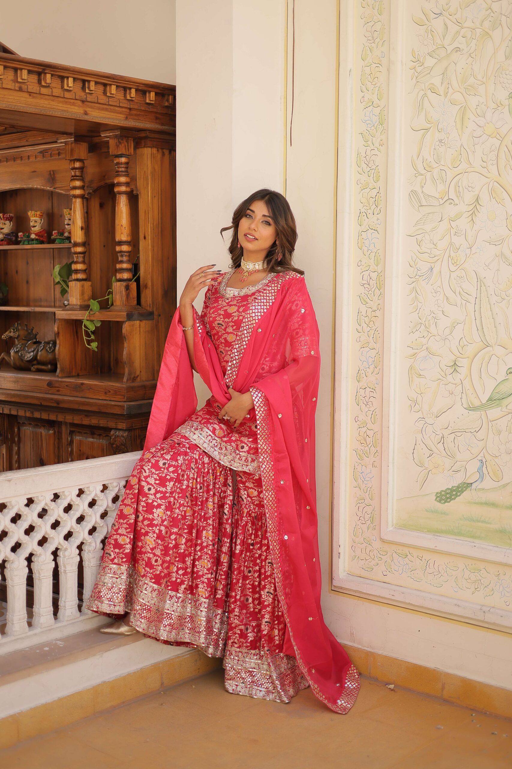 Pink Faux Blooming Sequins Embroidered Sharara Set with Matching Dupatta ? Festive & Party Wear 2024 - Image 8