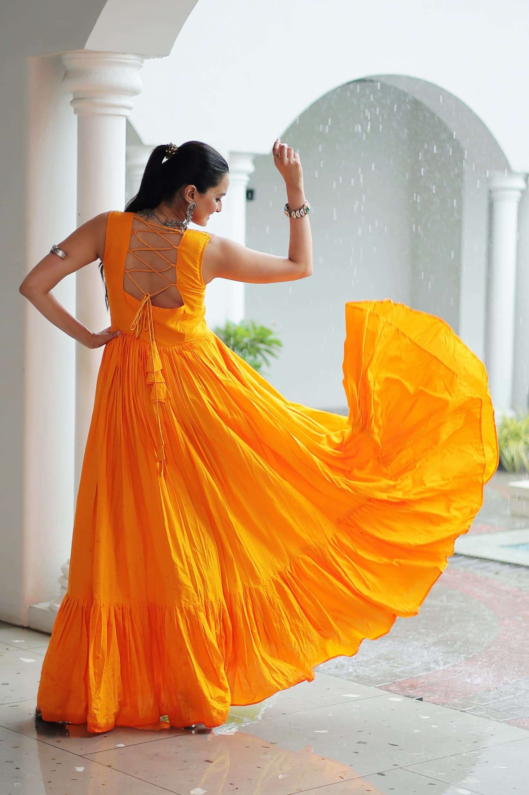 Yellow Elegant Kutchi Embroidered Frill Gown ? Perfect for Navratri Celebrations - Image 3