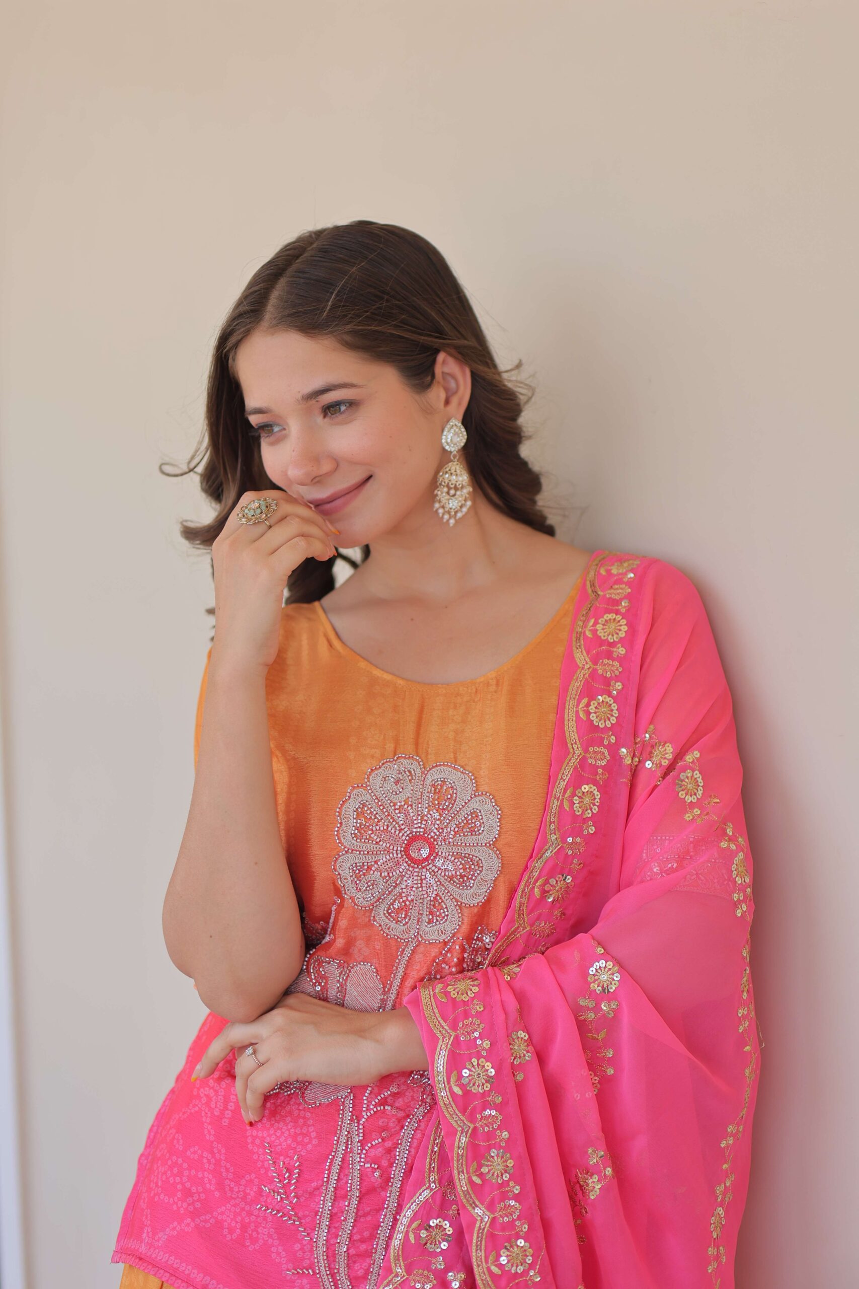 Pink Premium Designer Chinnon Print Top-Sharara-Dupatta Set with Bead & Zari Work ? Elegant Ethnic Wear for Women - Image 6