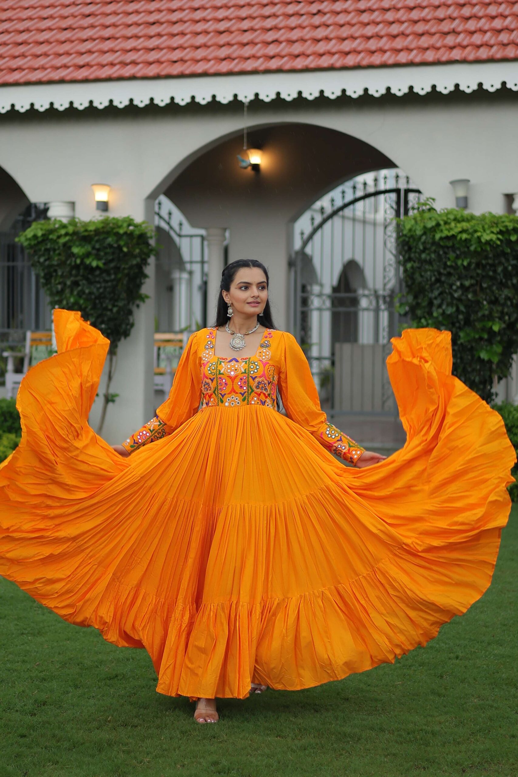 Yellow Navratri Special 14 Kg Reyon Designer Gown with Kutchi Gamthi Work ? Flared Ethnic Wear for Women - Image 5