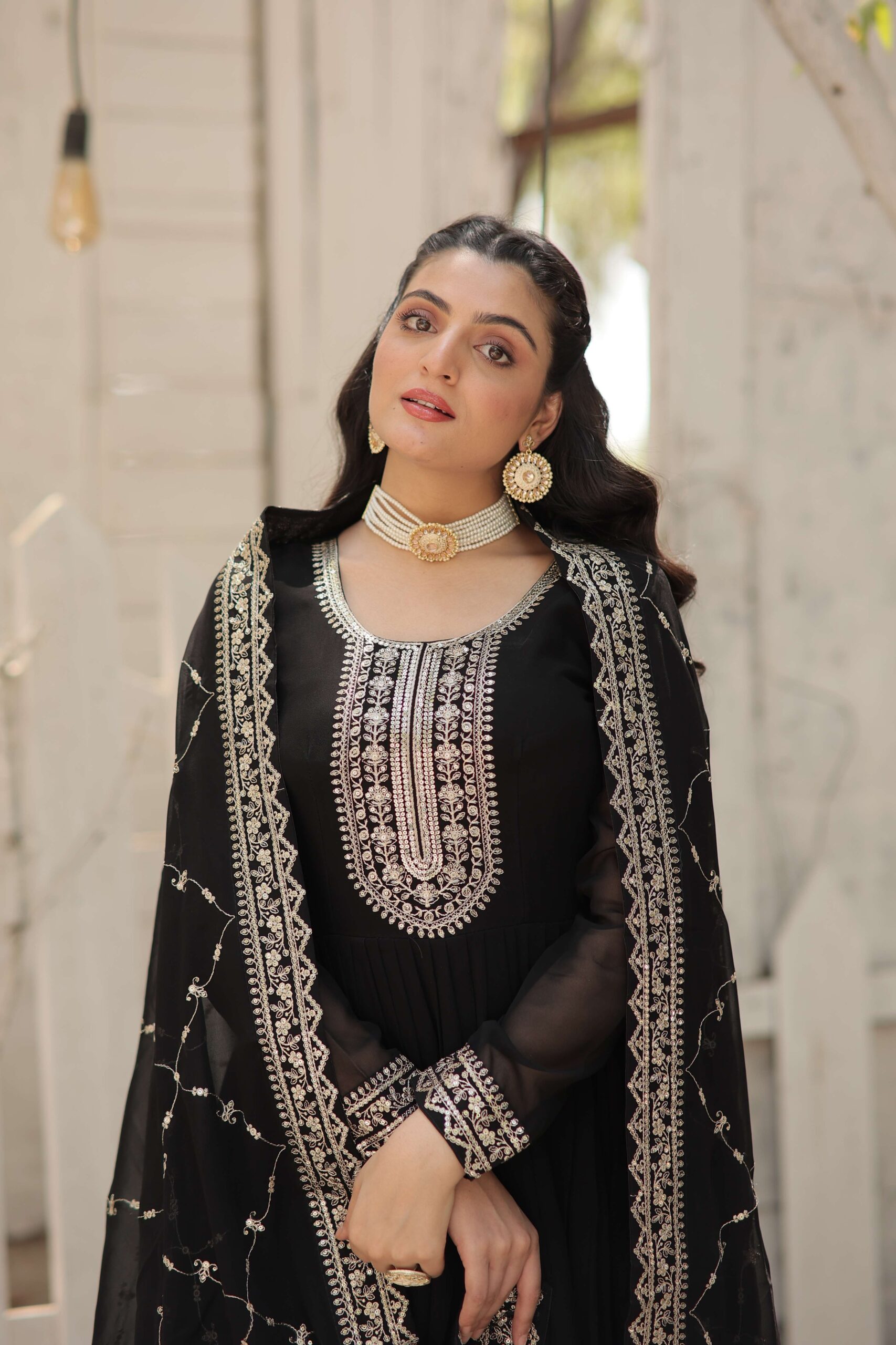 Black Faux Blooming Sequins Embroidered Gown with Matching Dupatta ? Festive & Party Wear 2024 - Image 4