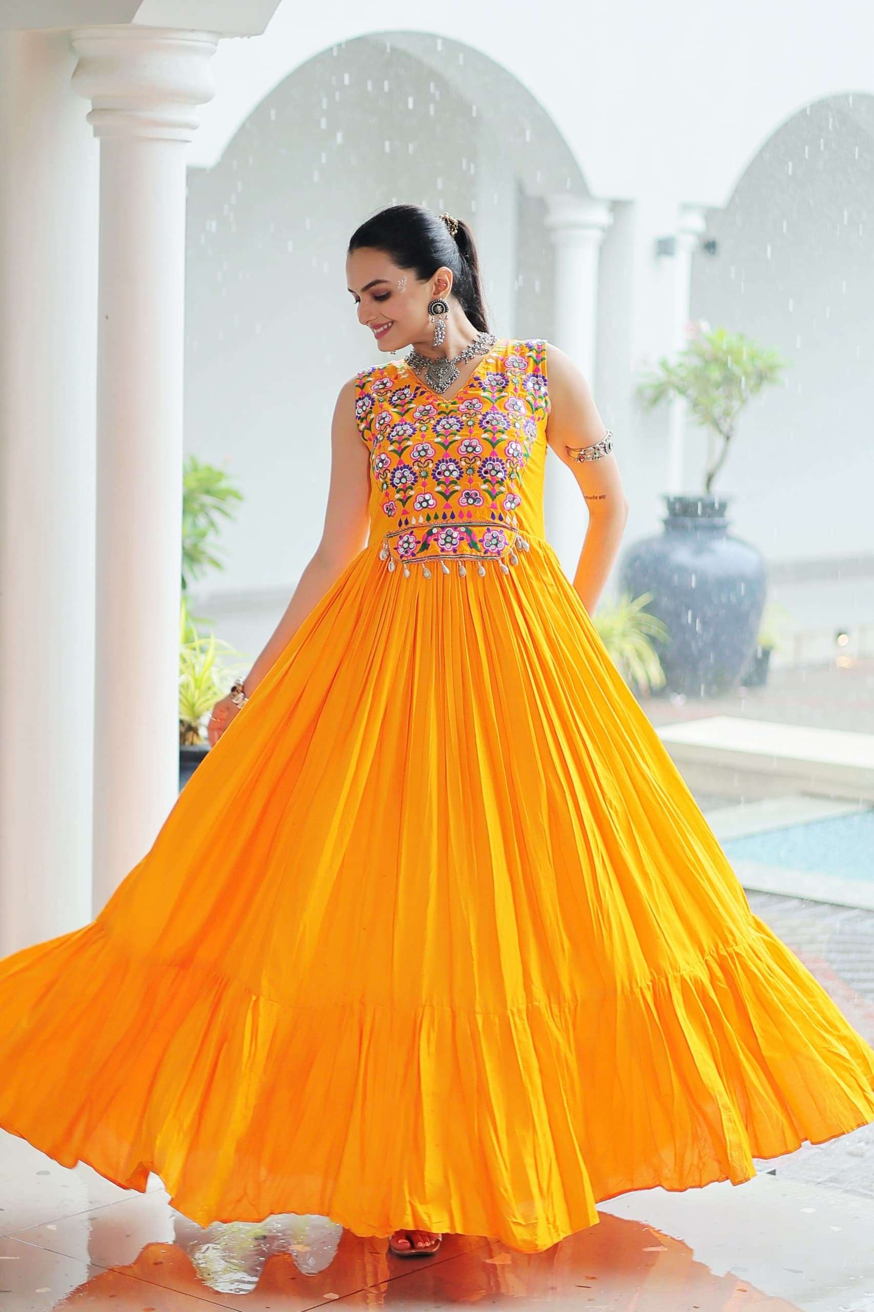 Yellow Elegant Kutchi Embroidered Frill Gown ? Perfect for Navratri Celebrations - Image 7